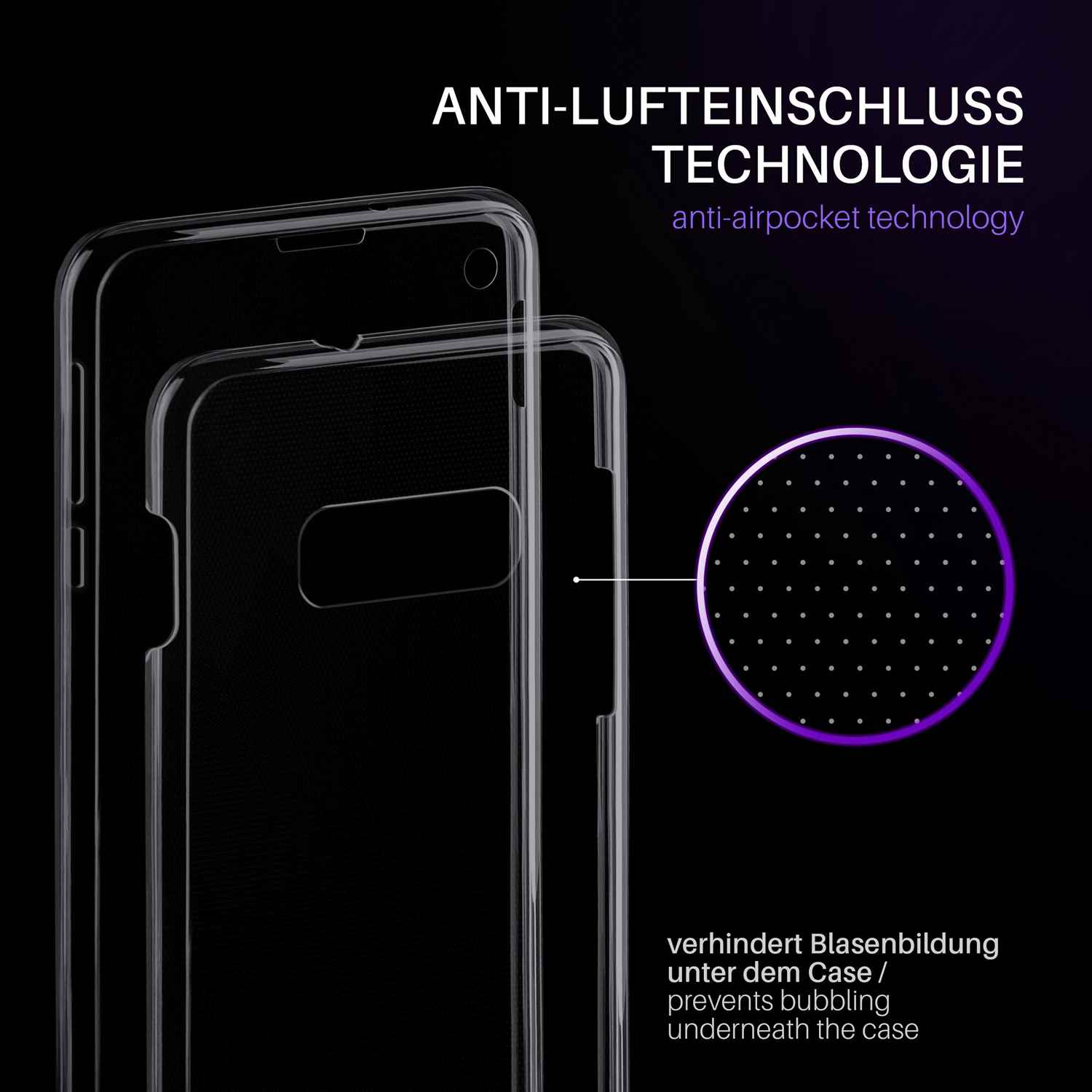 Zwei klare Displayschutzfolien, eine auf der anderen, mit kleinen Punkten.