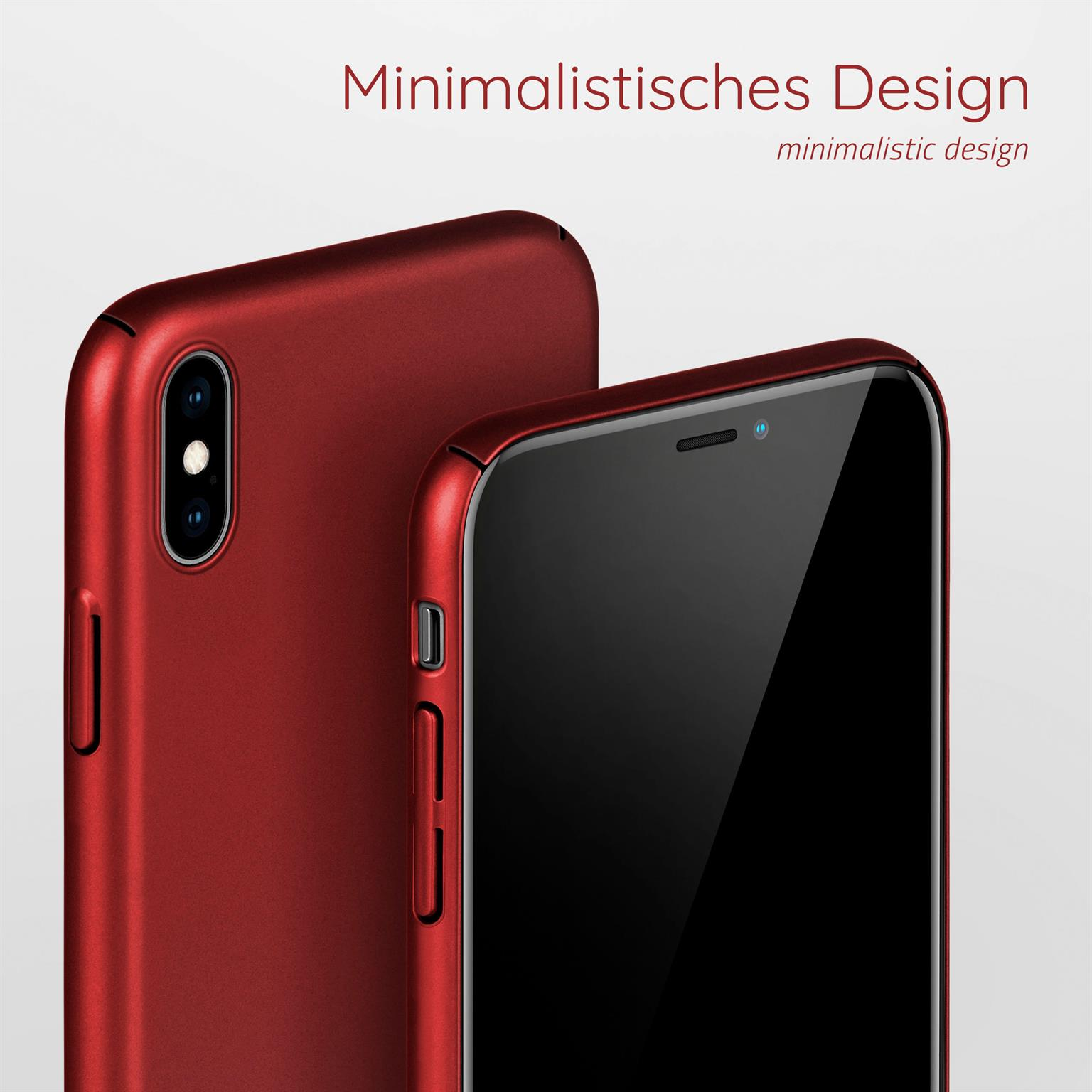 Zwei rote Handyhüllen, eine mit einem Telefon darin. Das Design ist minimalistisch.