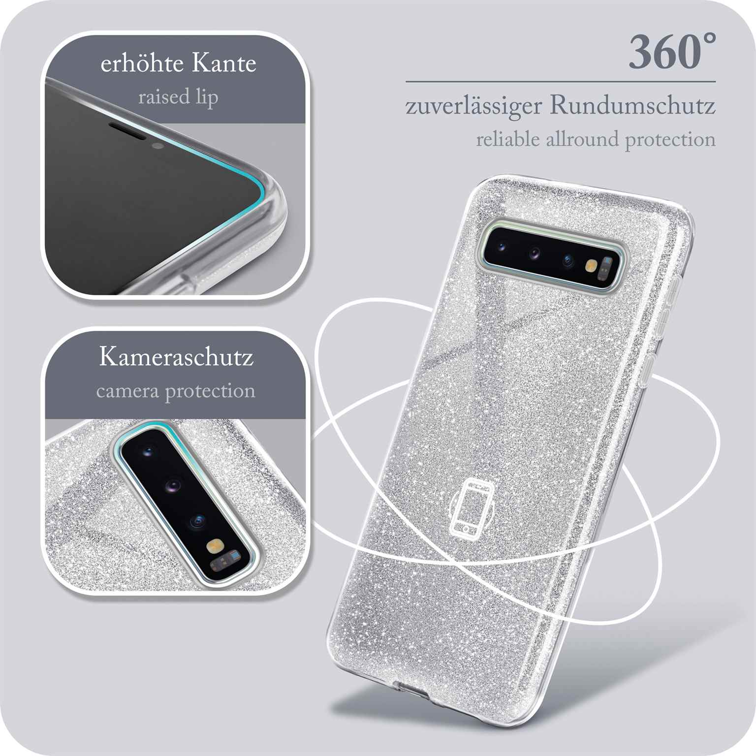 Glitter S10, Samsung, Backcover, - Galaxy ONEFLOW Case, Silver Sparkle