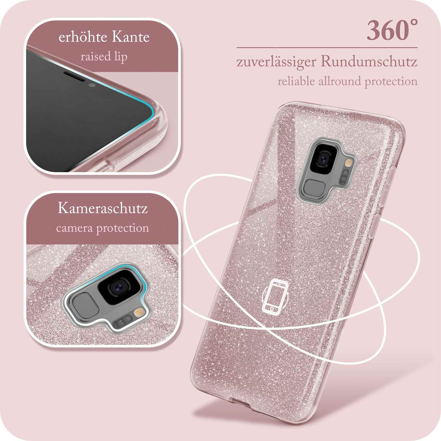 Glitzerndes Handycase mit Schutzfunktionen. Das Handycase ist rosa.
