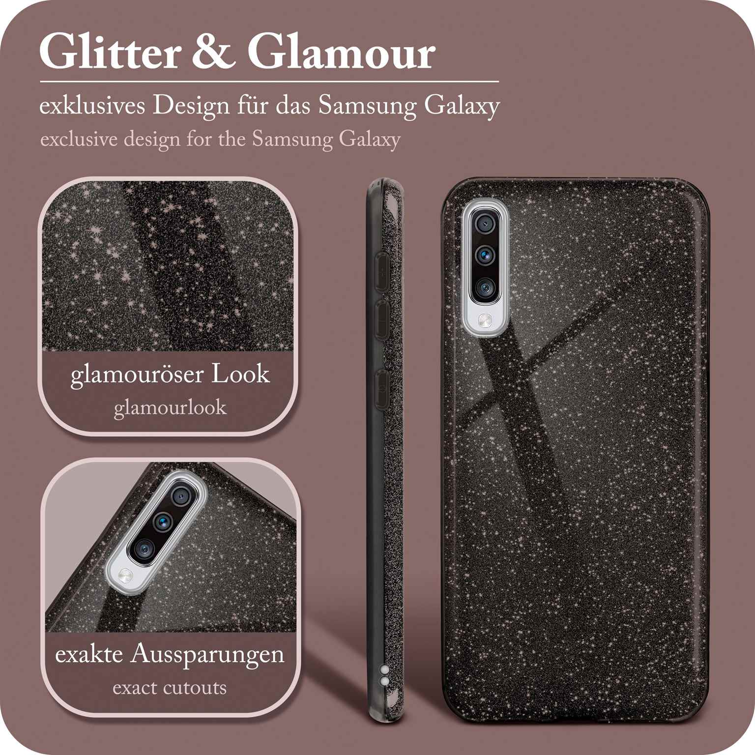 ONEFLOW Glitter Case, Backcover, A70, - Black Galaxy Samsung, Glamour