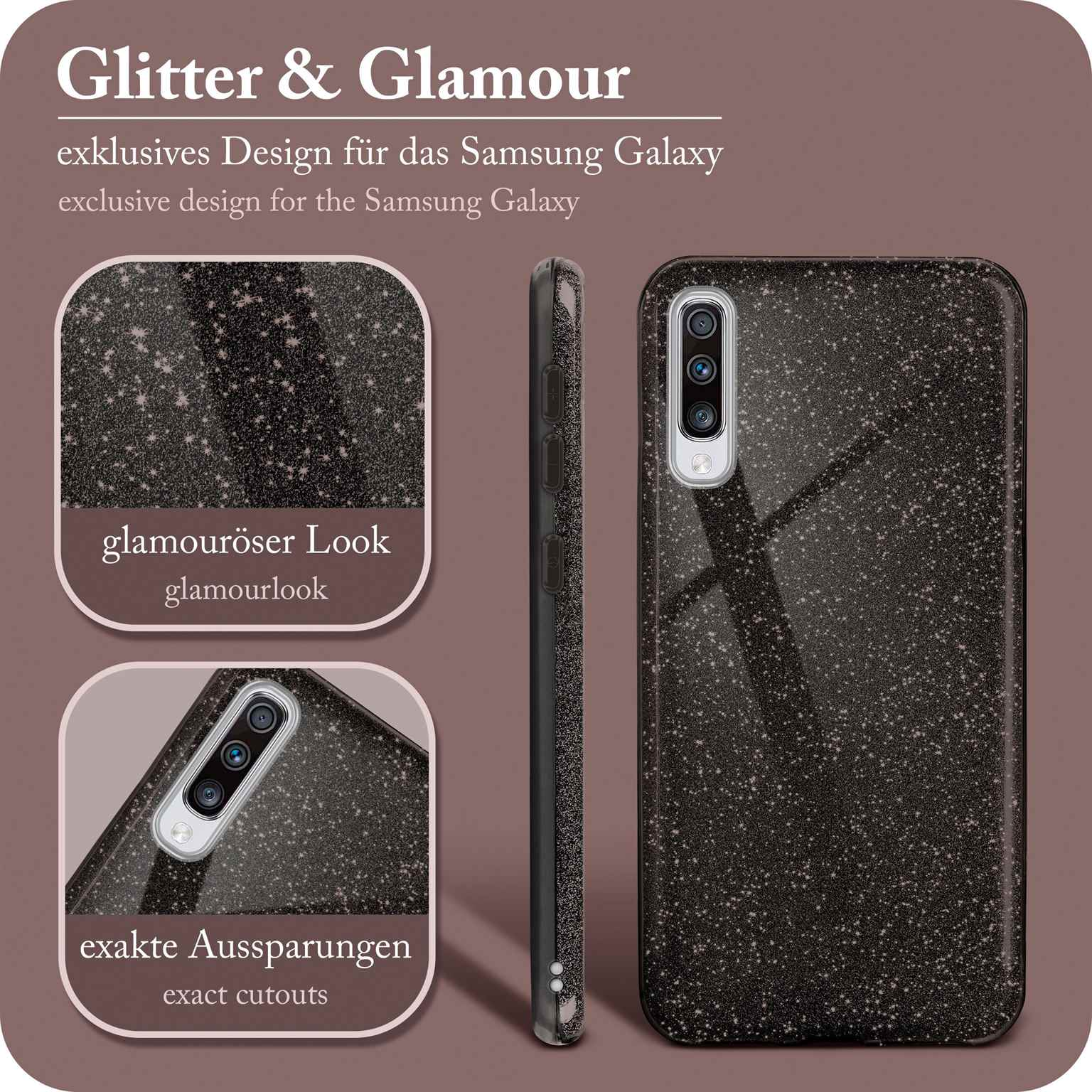 Glitter Glamour Case, Backcover, ONEFLOW Galaxy Samsung, A70, - Black