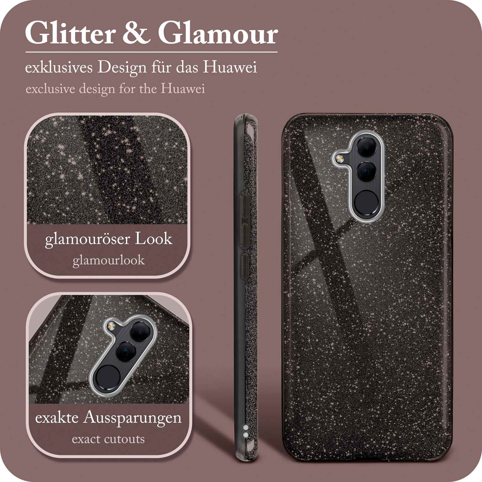 Black Glitter Huawei, ONEFLOW 20 - Lite, Case, Backcover, Glamour Mate