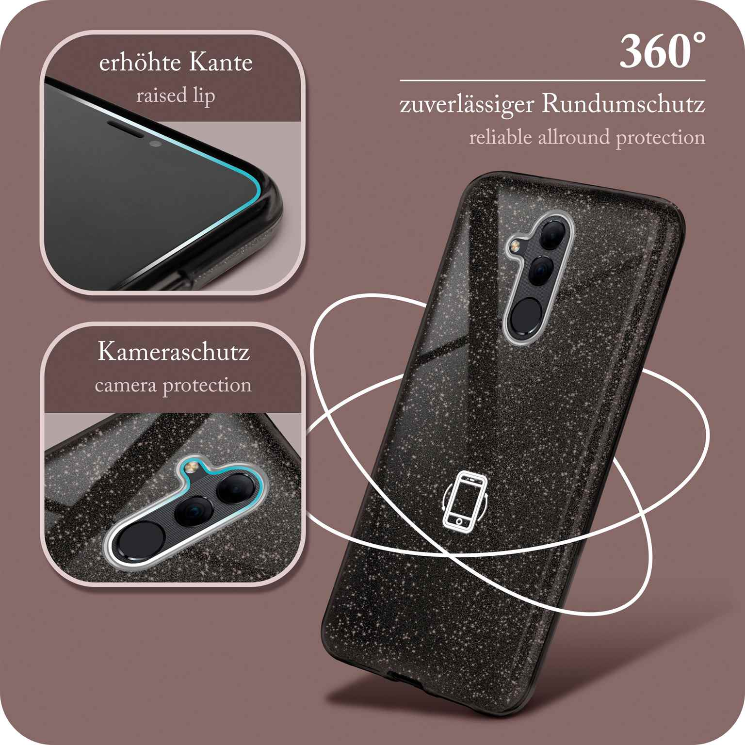 Black Glitter Huawei, ONEFLOW 20 - Lite, Case, Backcover, Glamour Mate