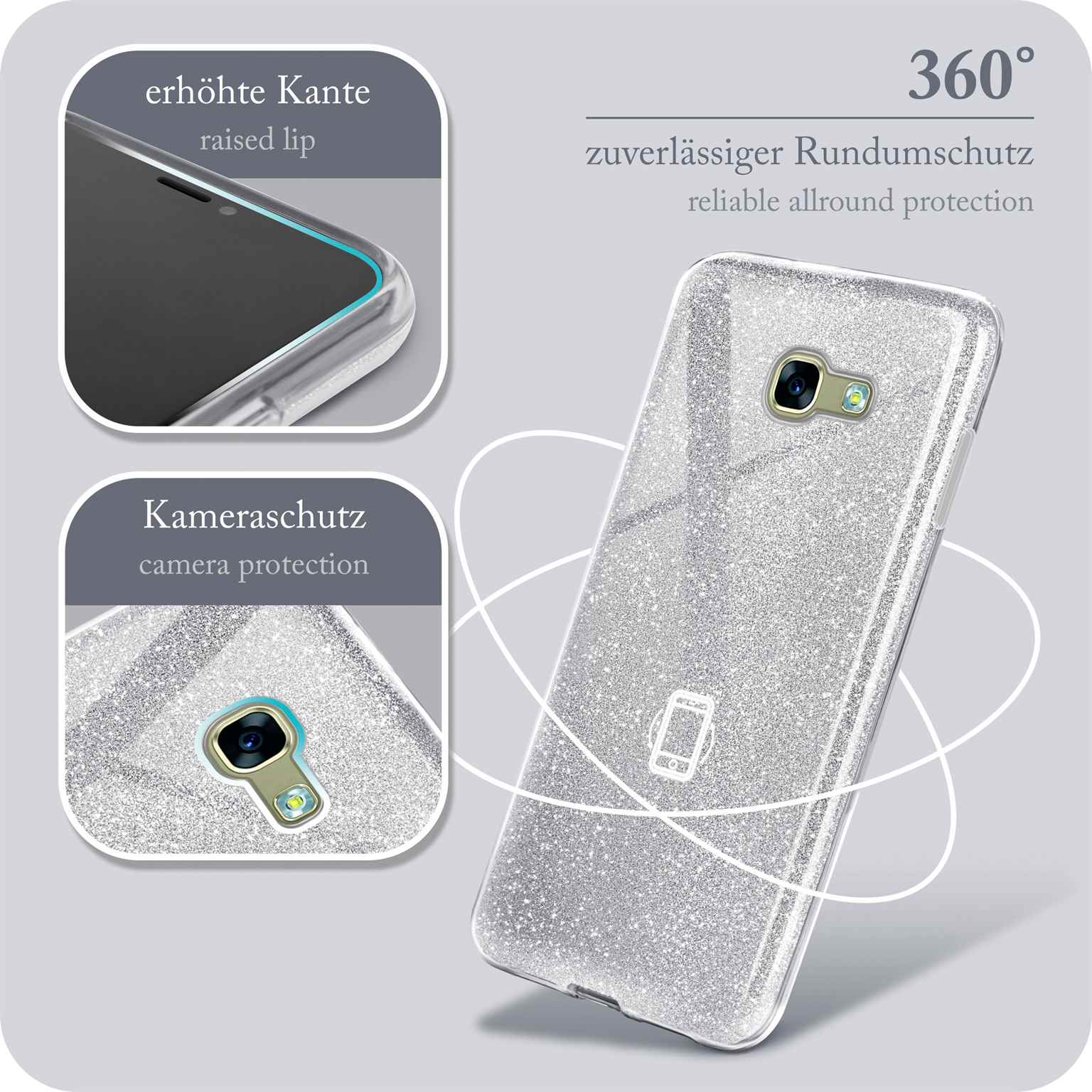Glitzernde Handyhülle. Ein Telefon teilweise in der Hülle. Diagramme links.