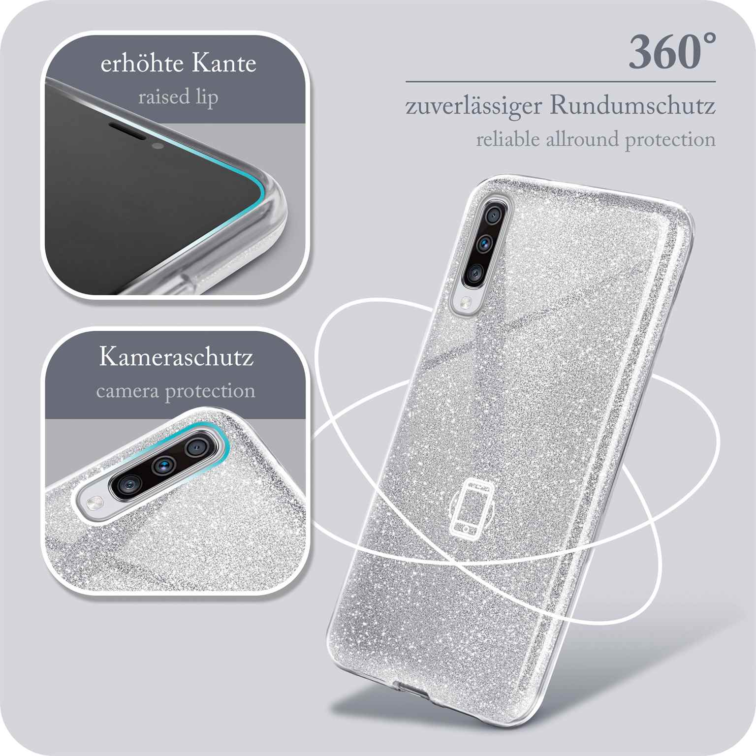 ONEFLOW Glitter Backcover, - Samsung, Case, Galaxy A70, Silver Sparkle