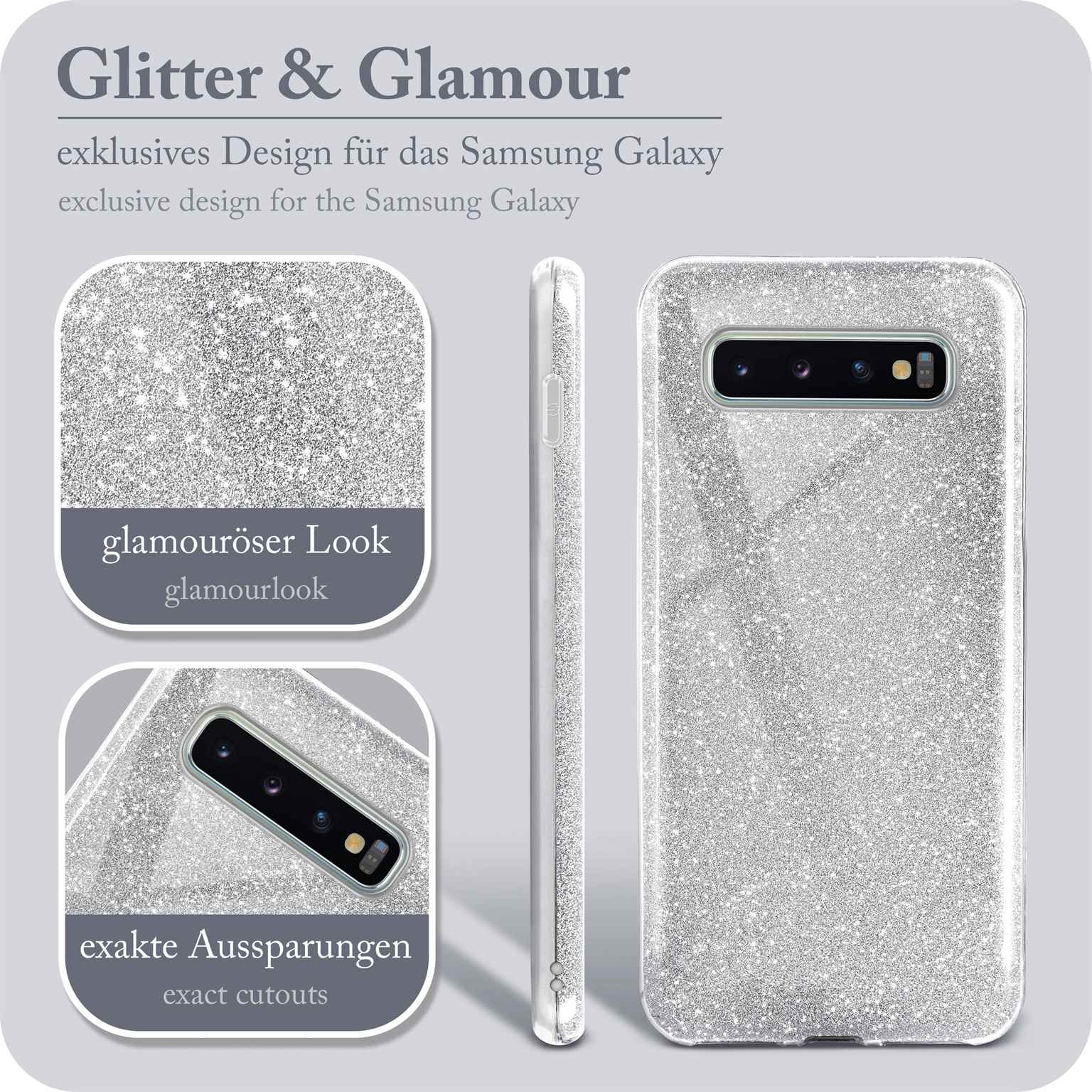 Case, Samsung, - ONEFLOW Sparkle Plus, S10 Backcover, Silver Galaxy Glitter