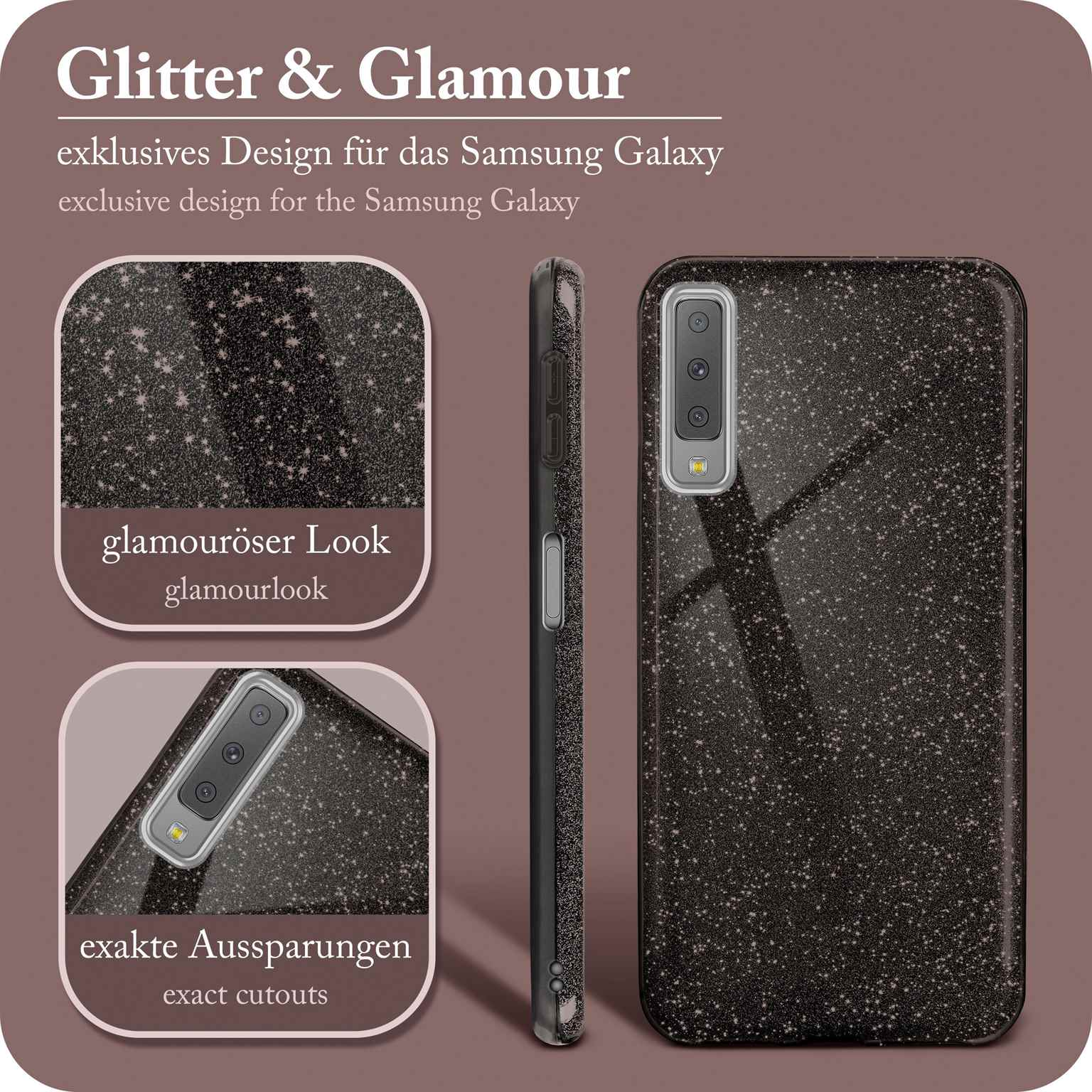 ONEFLOW Glitter Case, Backcover, Black A7 Samsung, Glamour - Galaxy (2018)