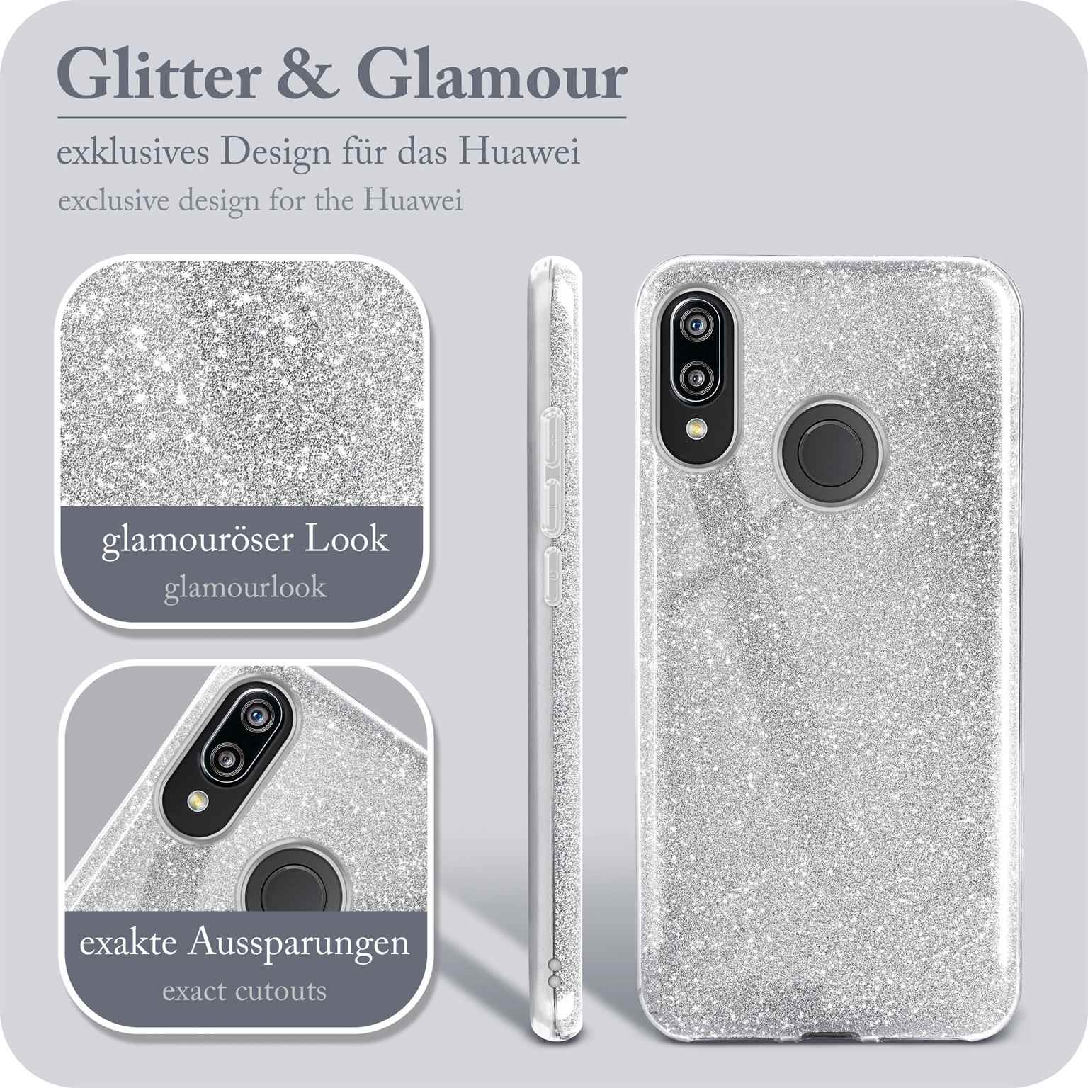Backcover, ONEFLOW Huawei, Sparkle Case, Silver Glitter - Lite, P20