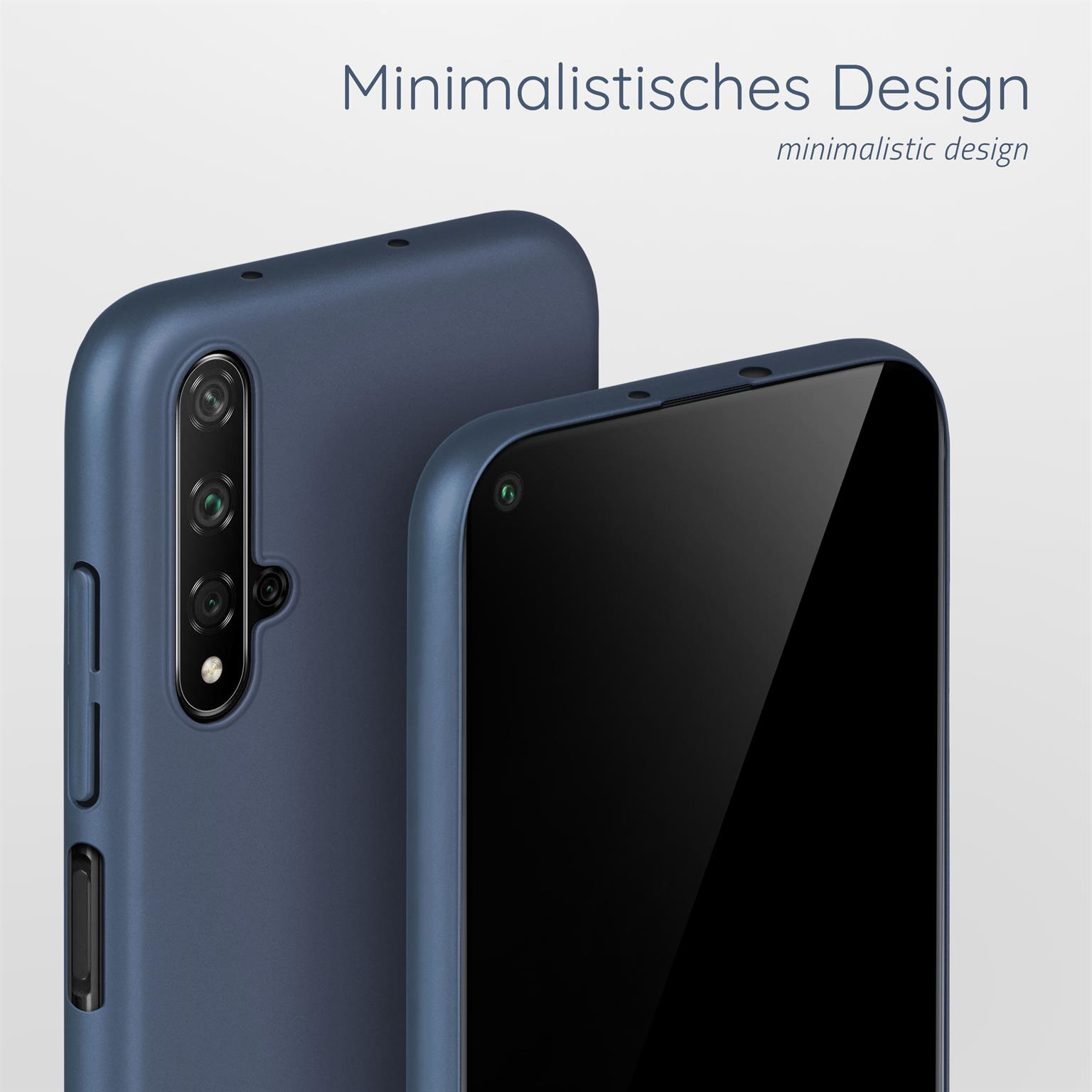 Zwei blaue Handyhüllen. Eine befindet sich hinter der anderen.