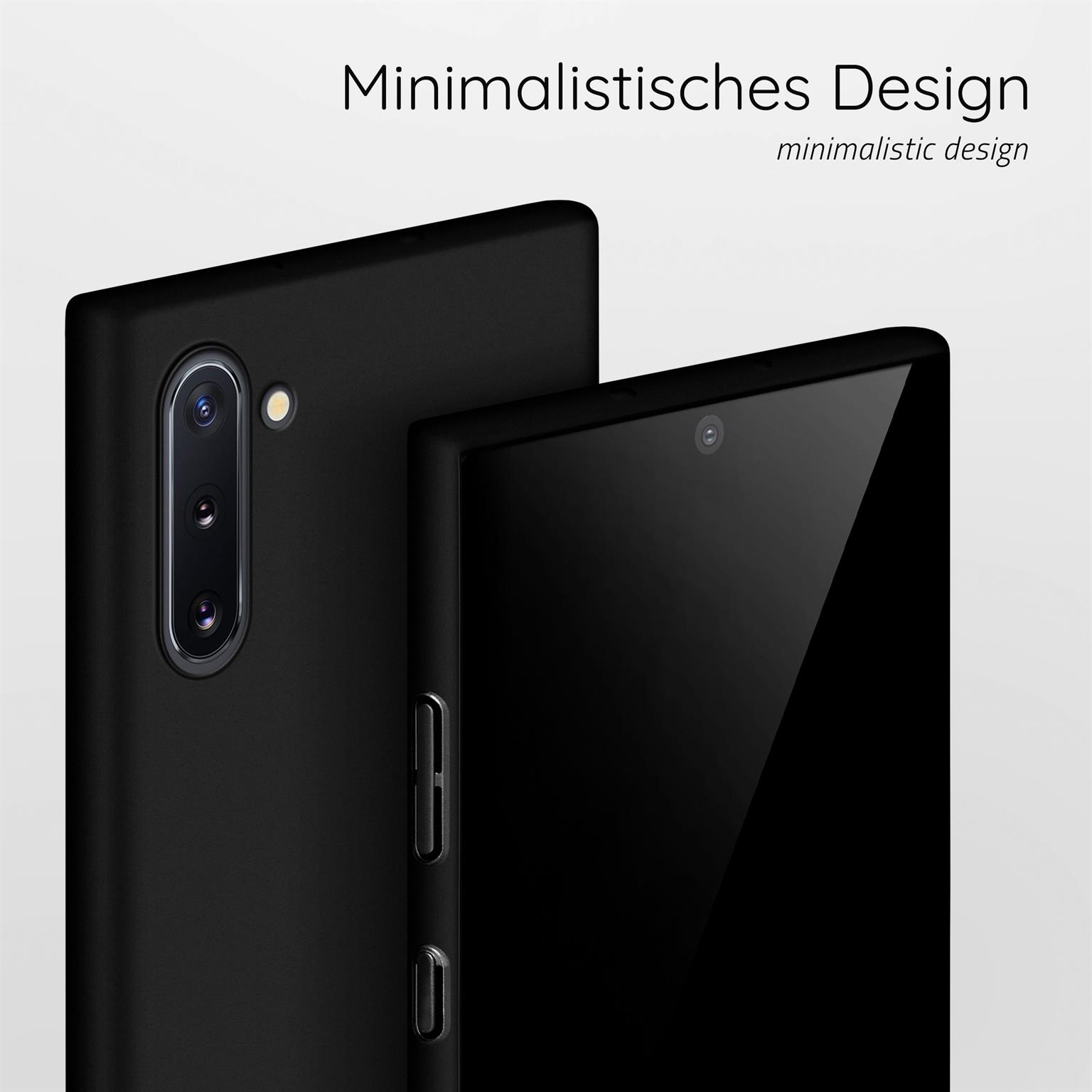 Zwei schwarze Telefone mit Text 'Minimalistisches Design'.