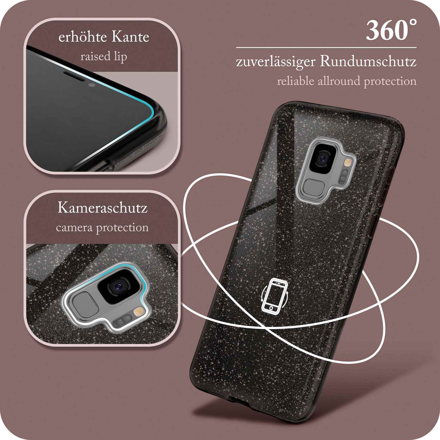ONEFLOW Glitter S9, Glamour Backcover, Samsung, - Case, Galaxy Black