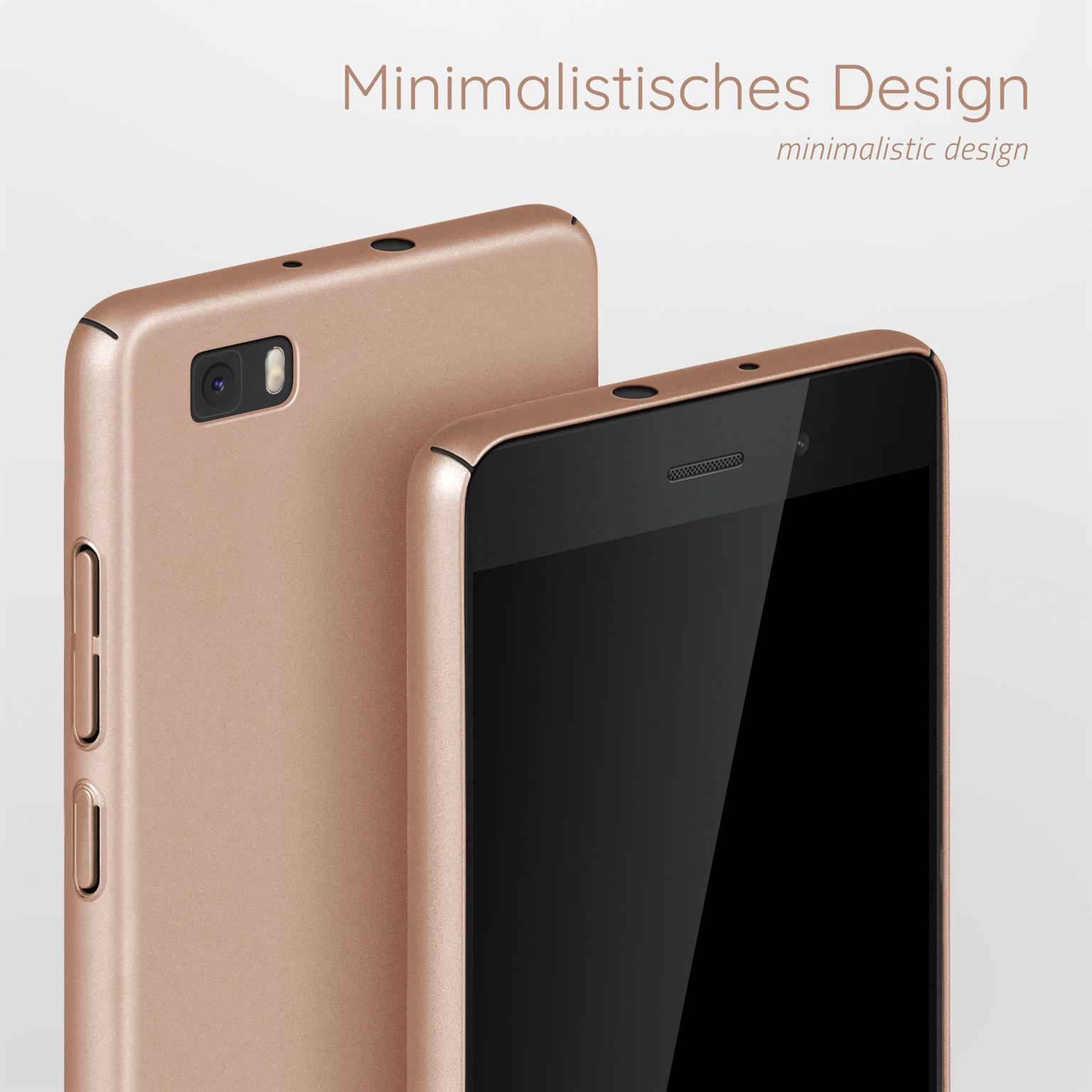 Zwei roségoldene Telefone werden nebeneinander gezeigt. Das obere Telefon ist im Fokus.