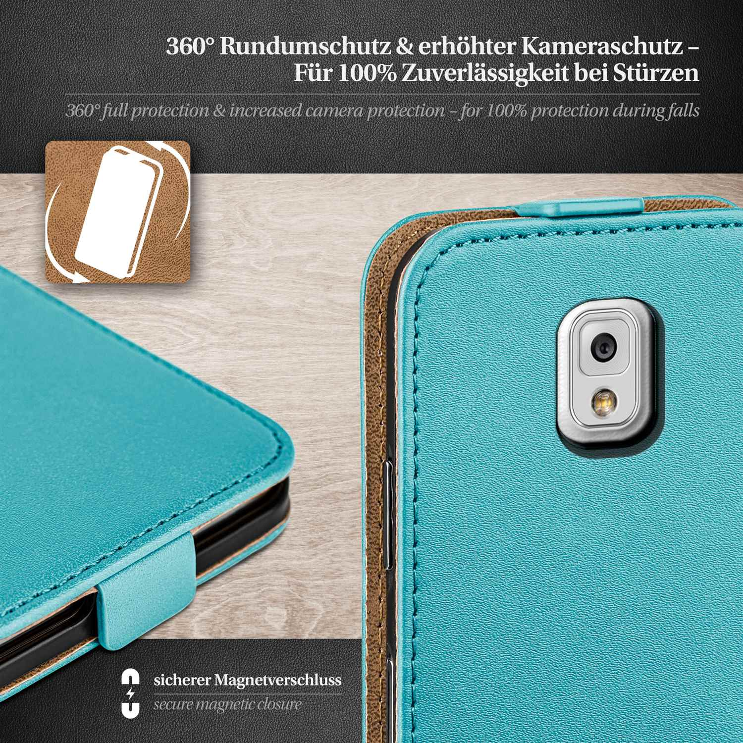 Case, Note 3, Aqua-Cyan Flip Cover, Galaxy MOEX Samsung, Flip