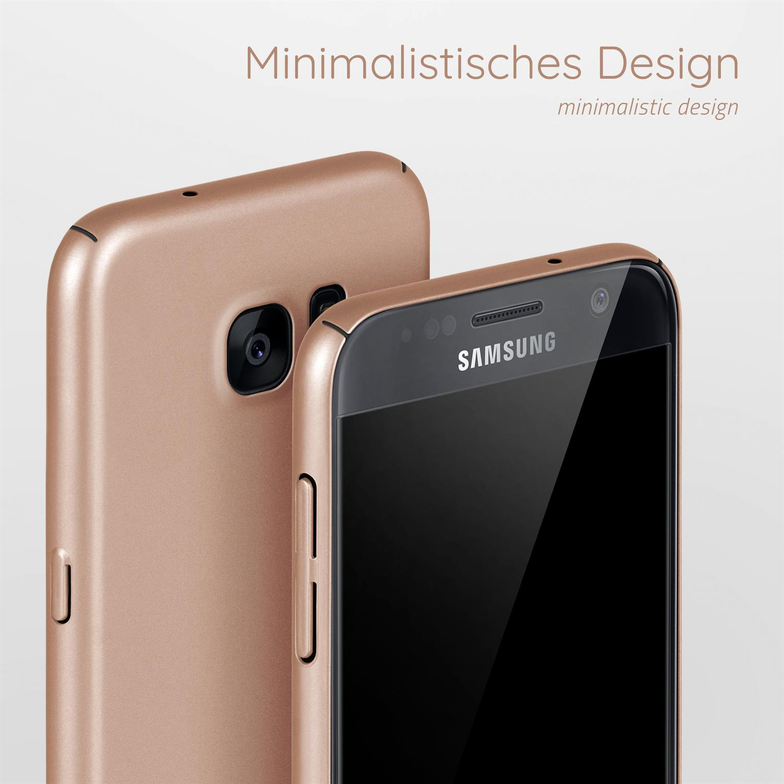 Zwei roségoldene Handyhüllen werden angezeigt. Auf einer ist der Bildschirm eines Samsung-Telefons sichtbar.