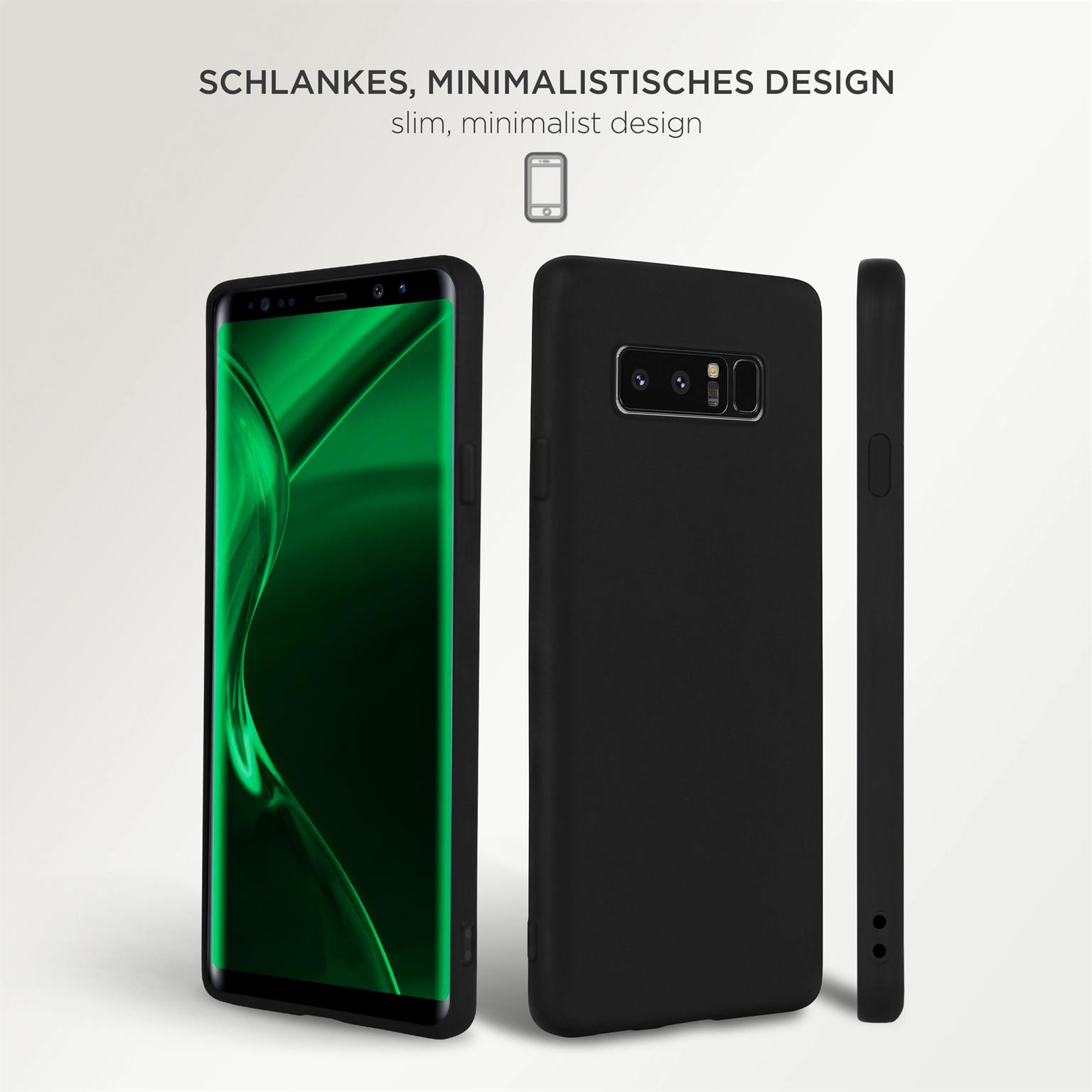 Schwarze Handyhüllen. Details der Hülle werden auf weißem Hintergrund gezeigt.