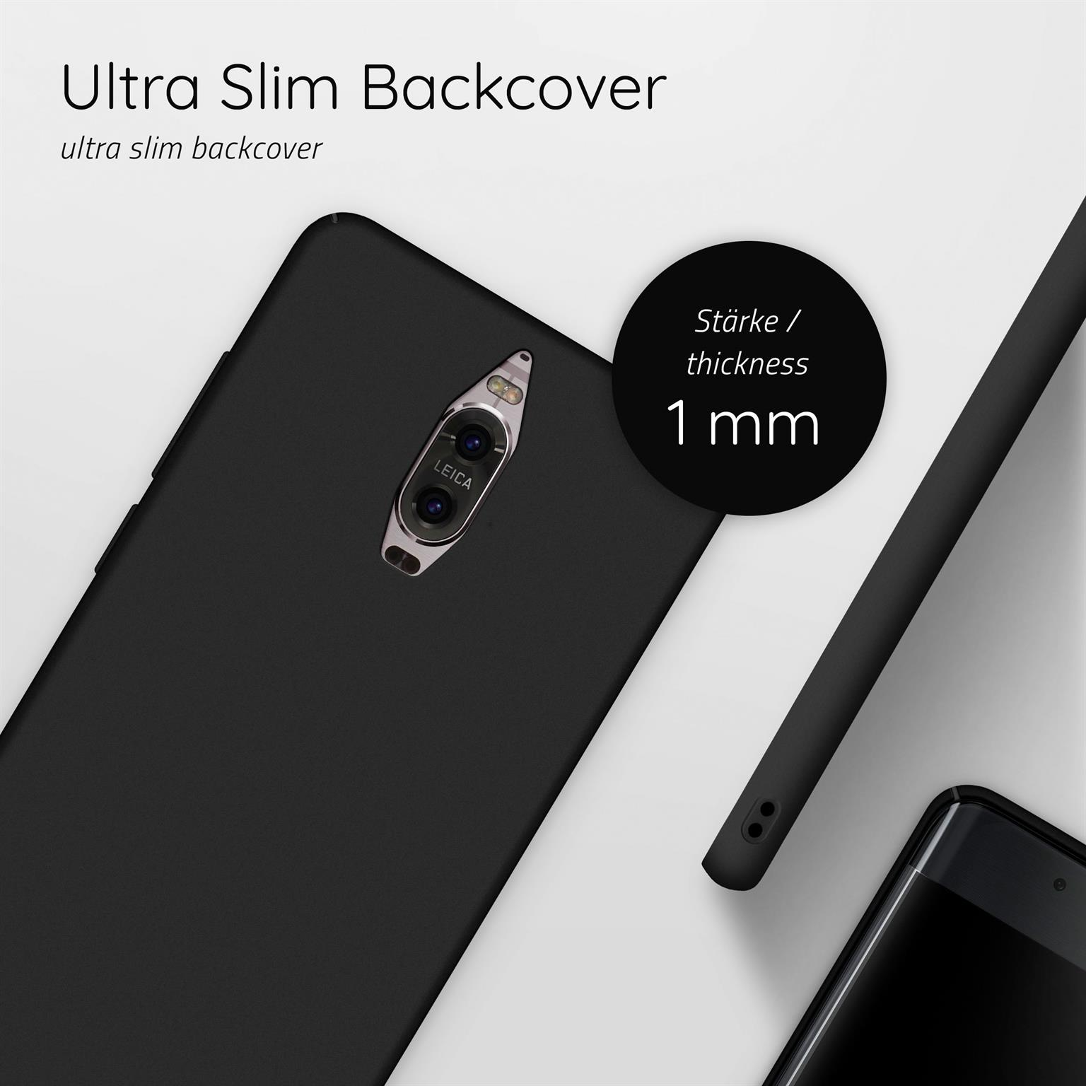 Schwarze Handyhülle mit Kamera. Text: Ultra Slim Backcover, 1 mm Dicke.