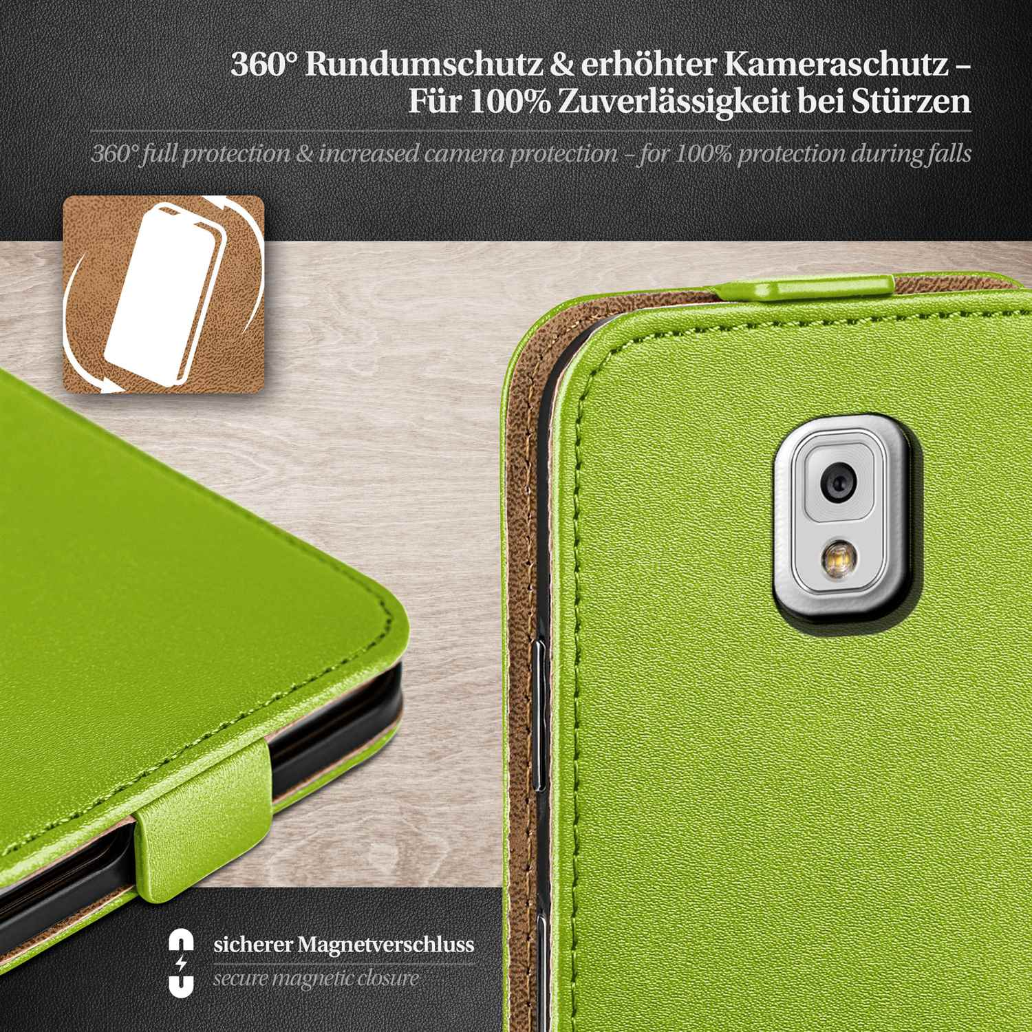 MOEX Flip Case, Samsung, Galaxy Note 3, Lime-Green Cover, Flip
