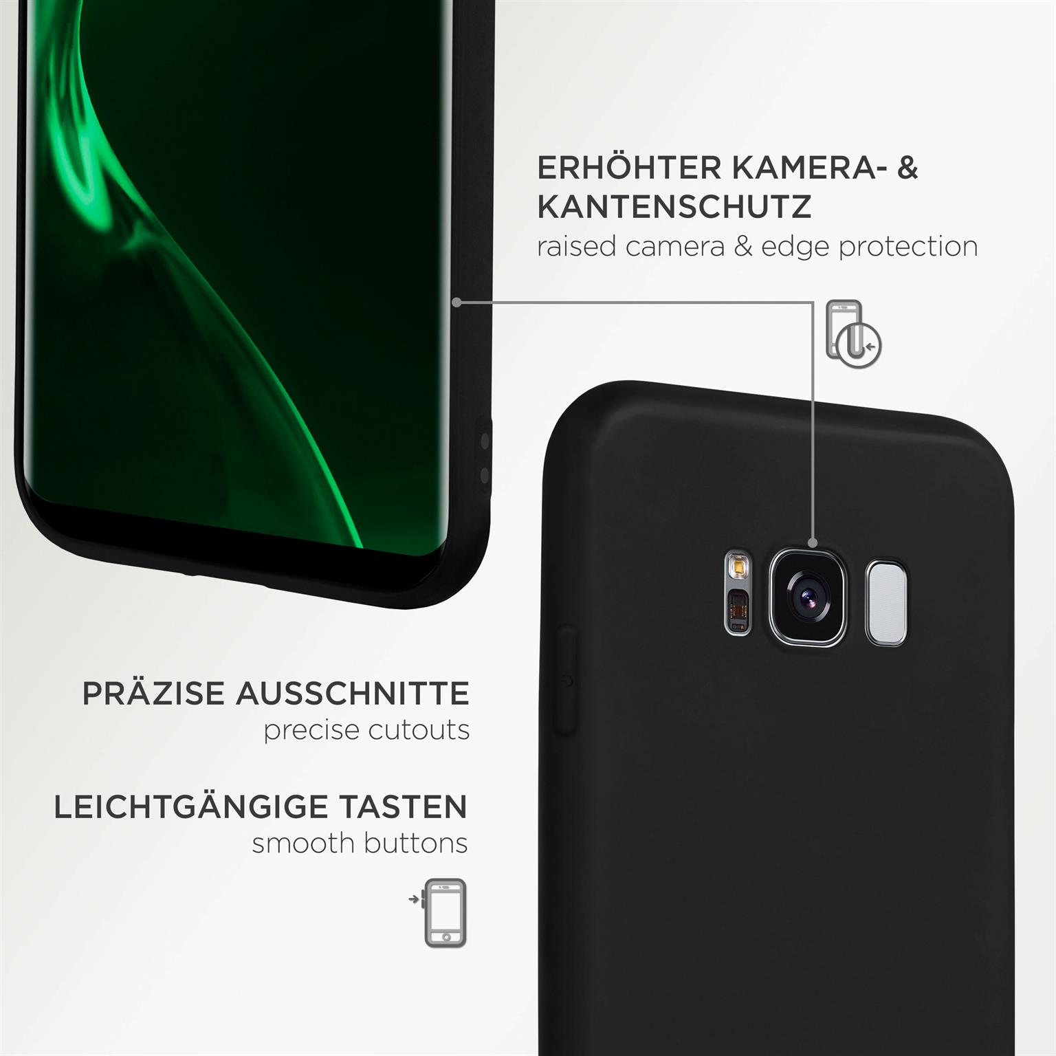 Schwarze Handyhülle mit grünem Handybildschirm. Kanten werden hervorgehoben.