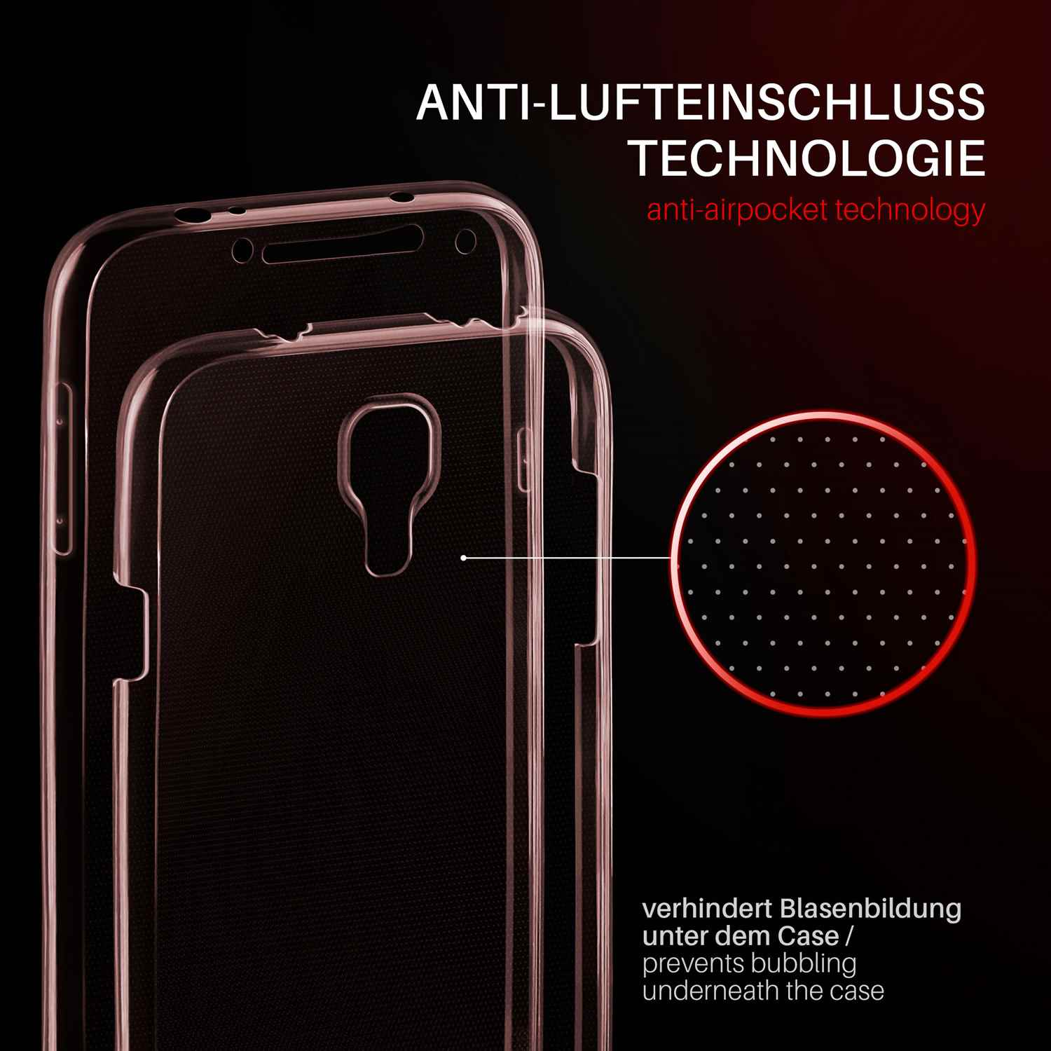 Transparente Handyhülle mit Lufttaschentechnologie. Verhindert Blasenbildung unter der Hülle.