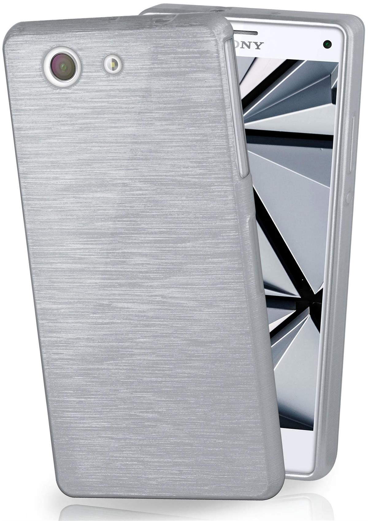 Silbernes Telefon in silberner Hülle, zeigt ein weißes und silbernes Design.