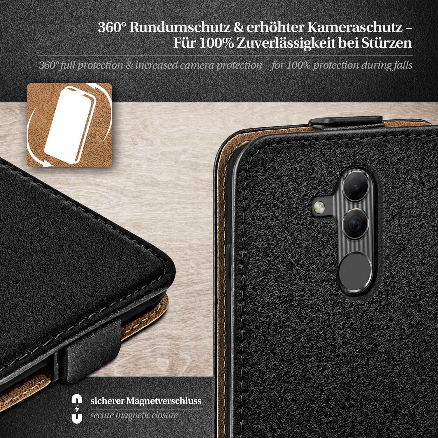 Mate Huawei, Deep-Black Case, Flip MOEX Cover, 20 Flip Lite,