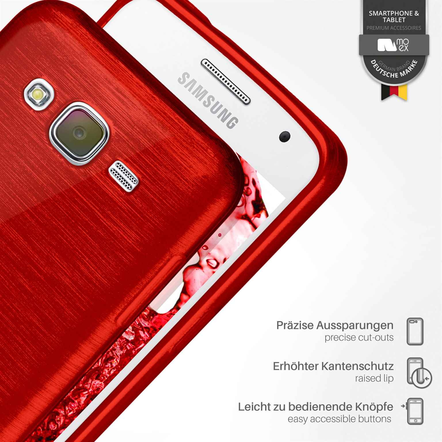 MOEX (2015), Case, Crimson-Red Backcover, Galaxy Brushed Samsung, J5