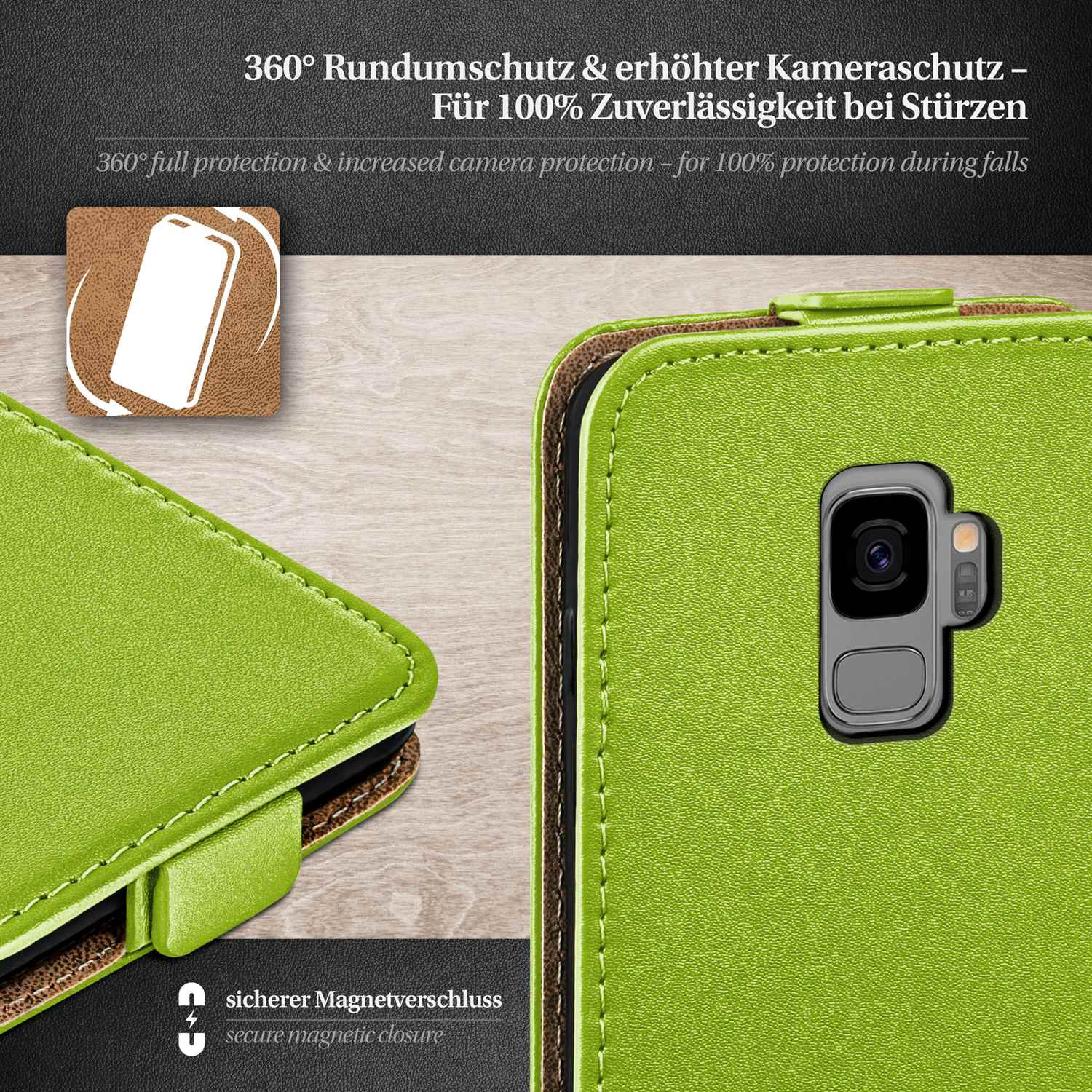 Galaxy Flip Cover, Lime-Green MOEX S9, Case, Samsung, Flip