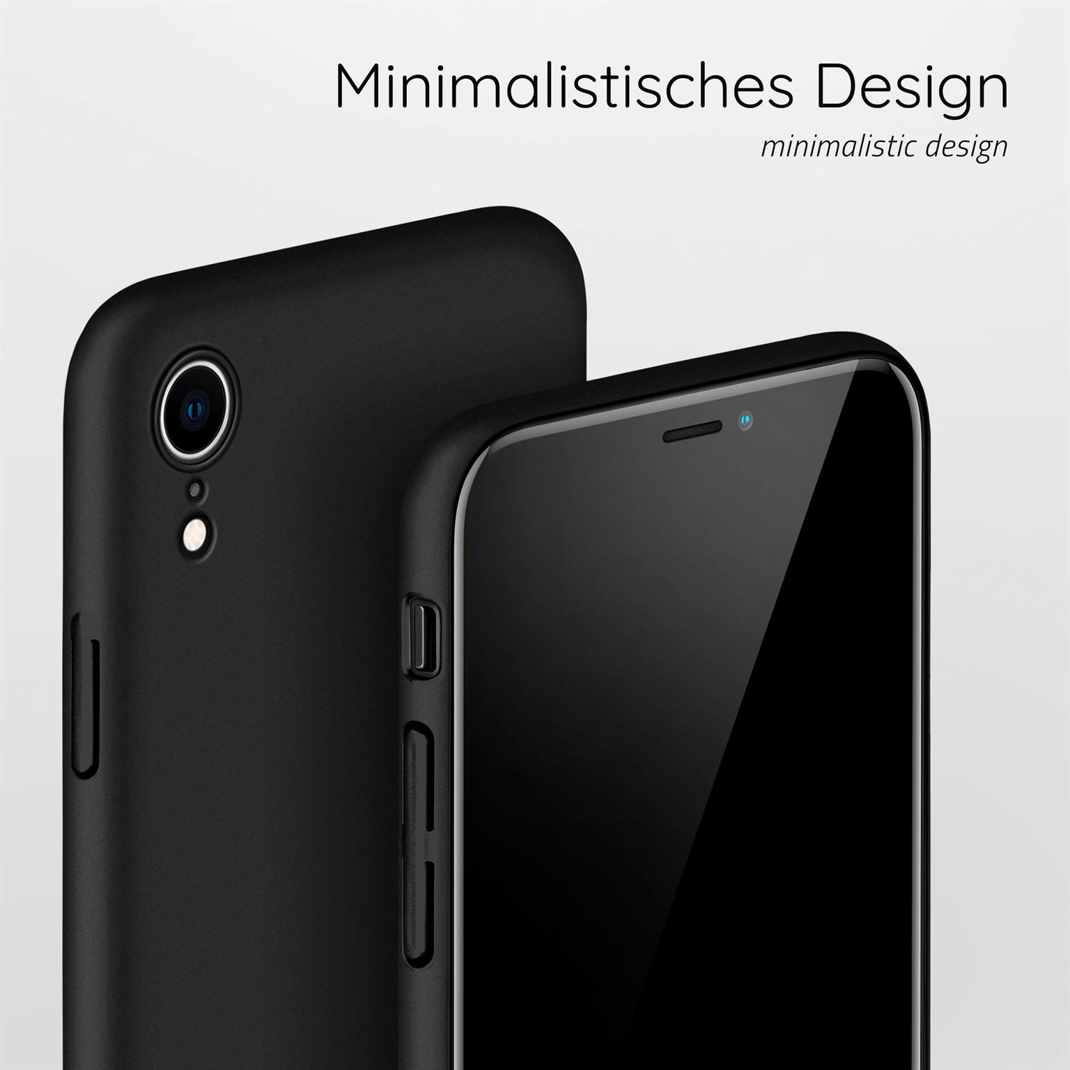 Zwei schwarze Handyhüllen. Ein Telefon befindet sich in einer Hülle. Der Hintergrund ist weiß.