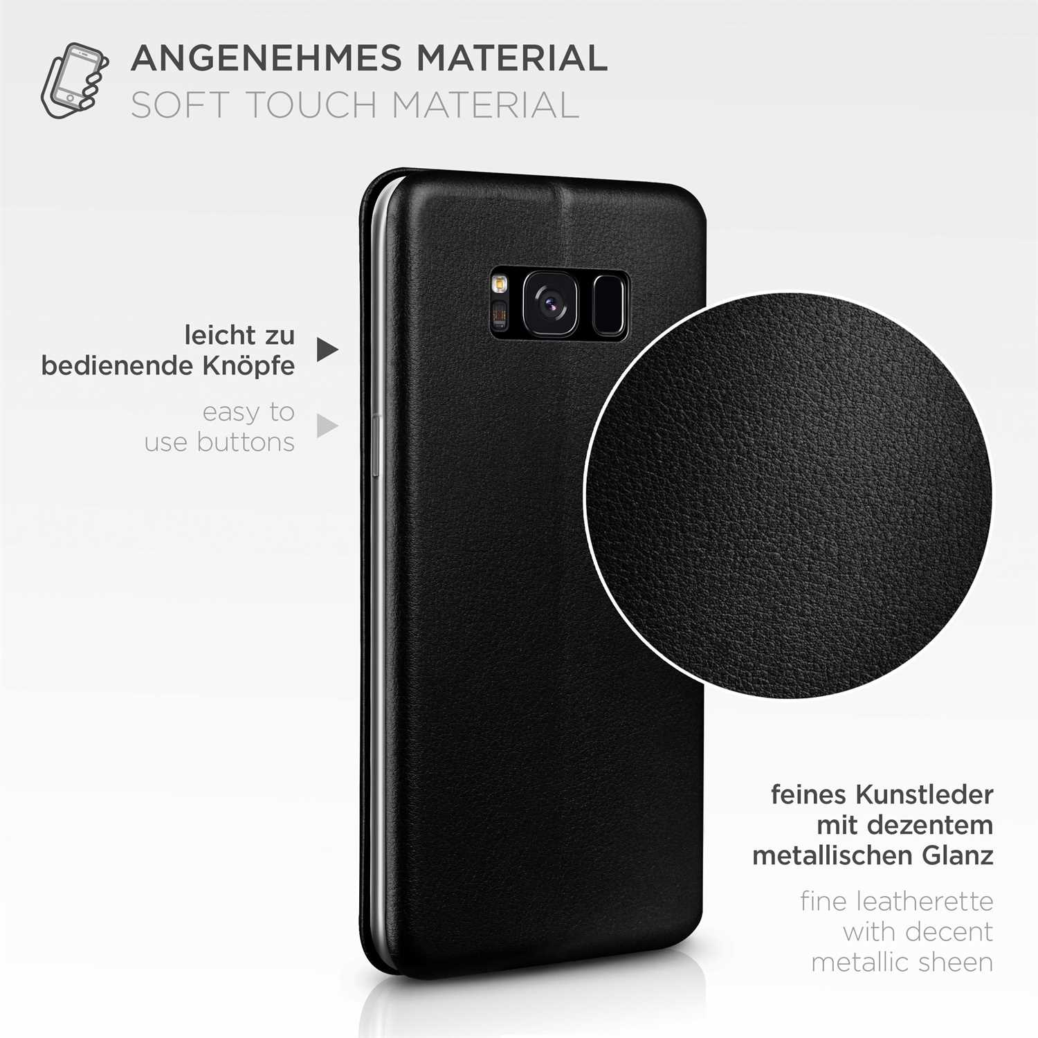 Schwarzes Telefon in schwarzer Hülle. Nahaufnahme der Textur.