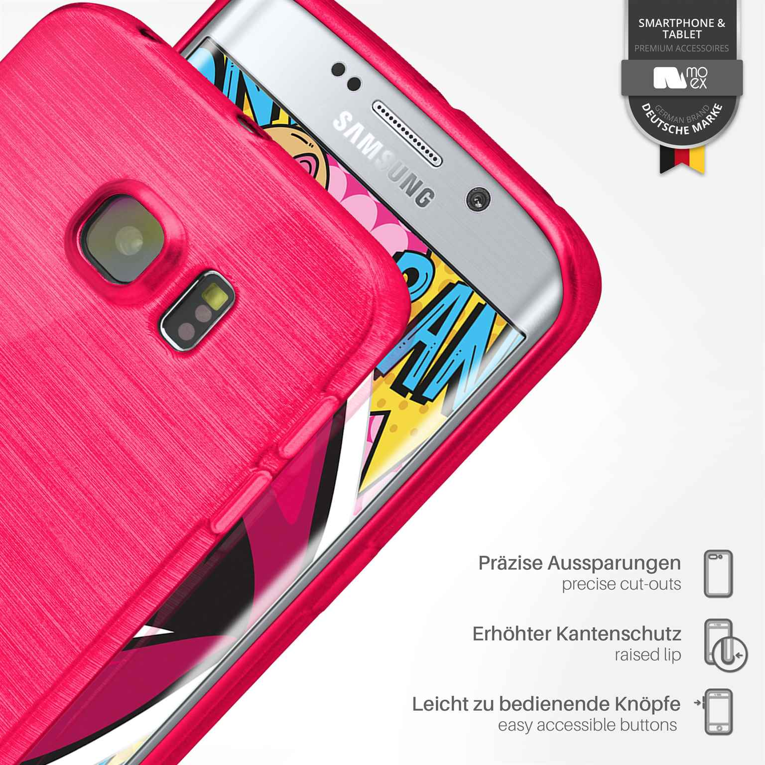 Rosa Handyhülle mit einem Telefon darin. Ein Samsung-Telefon ist sichtbar. Die Hülle ist rosa.