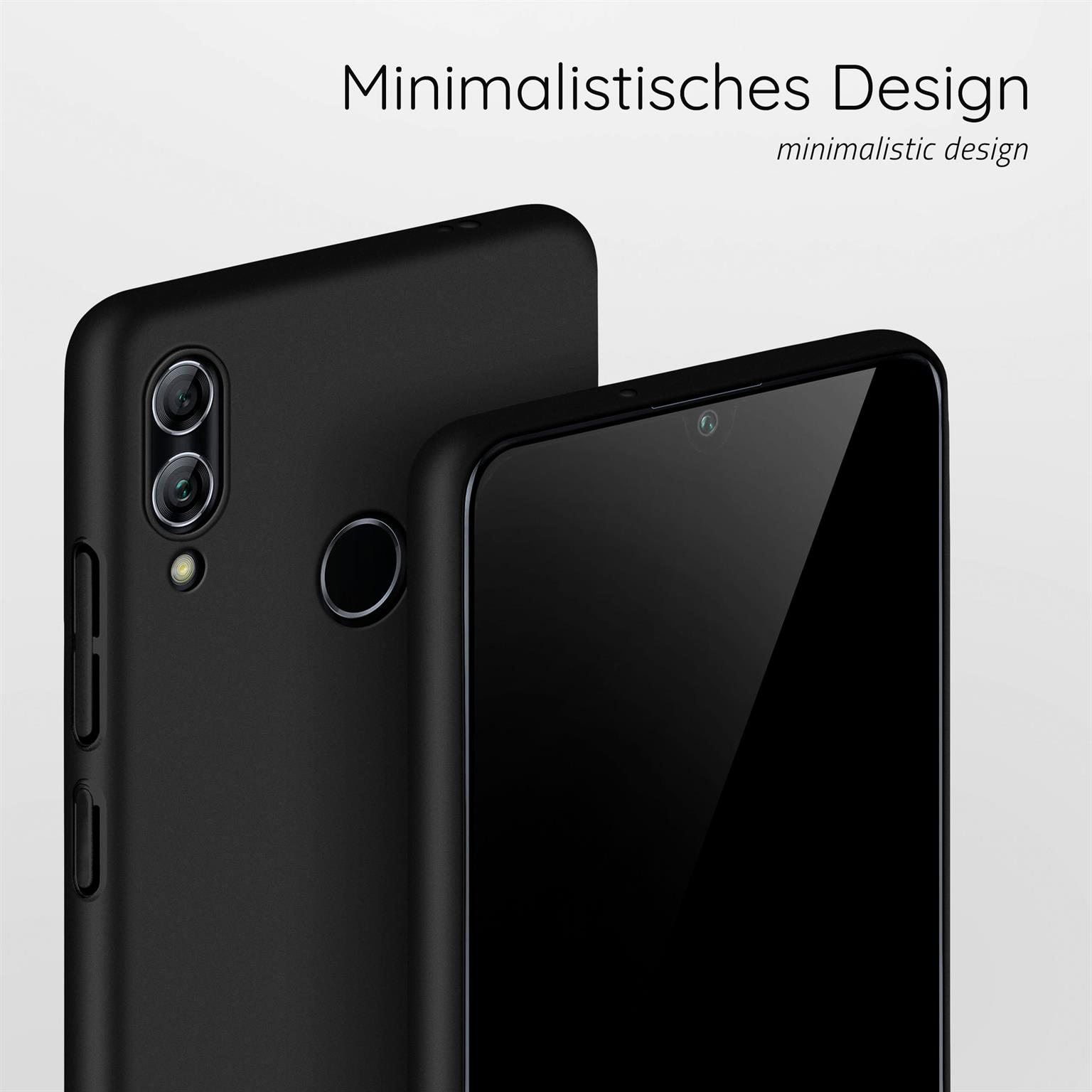 Zwei schwarze Telefone mit Hüllen. Ein Telefon ist links, das andere rechts.