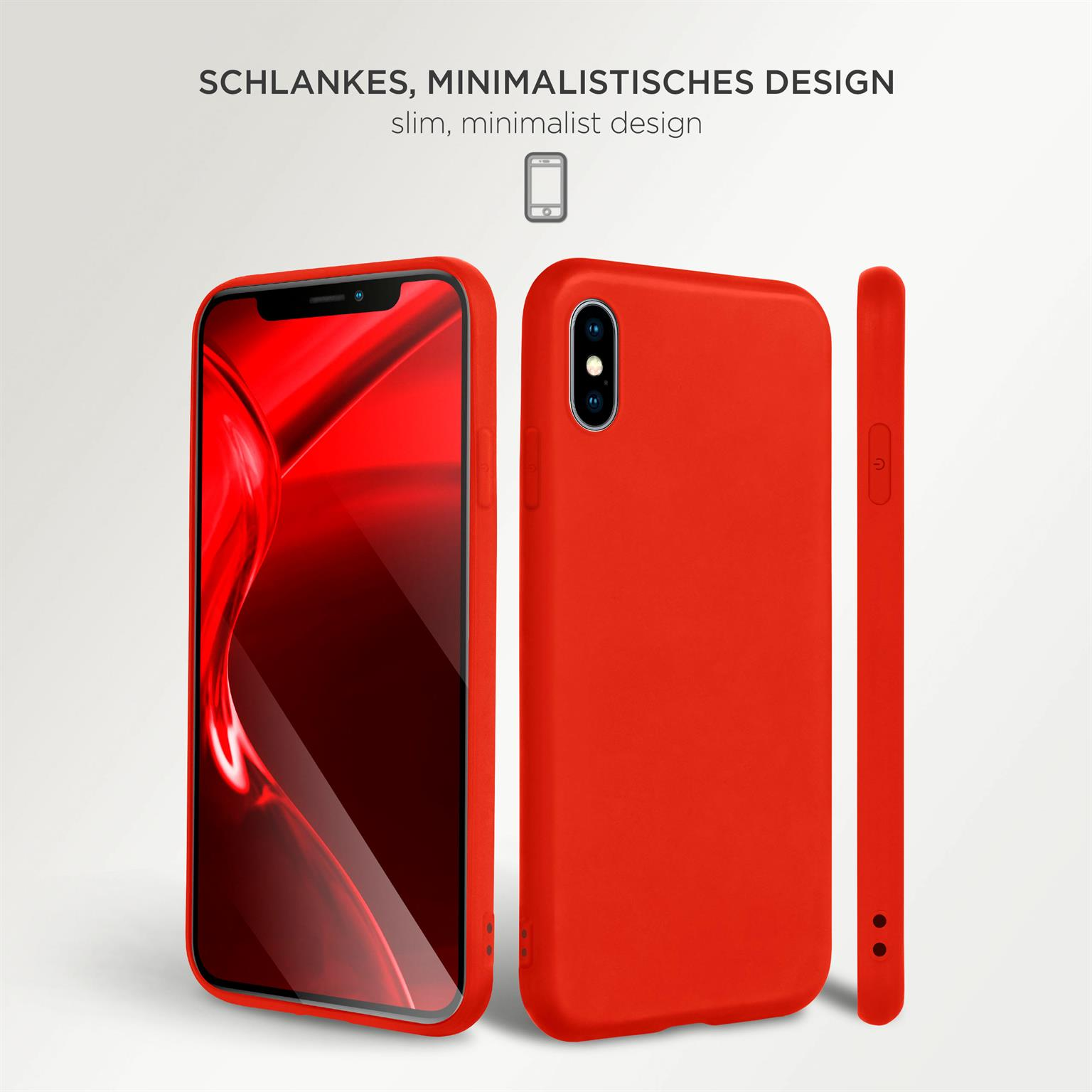 Rote Handyhüllen im Studio, in verschiedenen Winkeln, mit weißem Hintergrund.