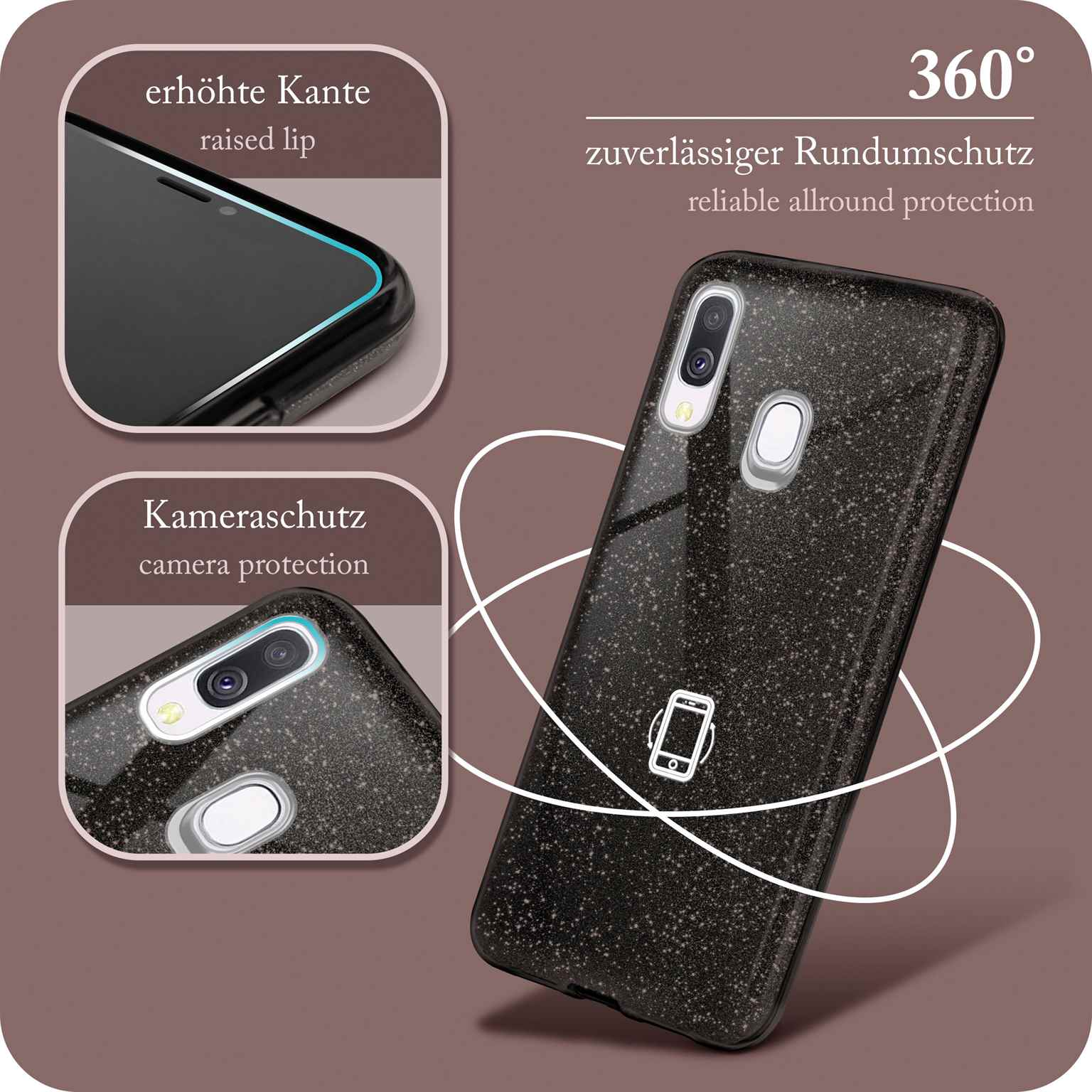 Handyhülle mit Telefon. Details zum Schutz werden gezeigt.