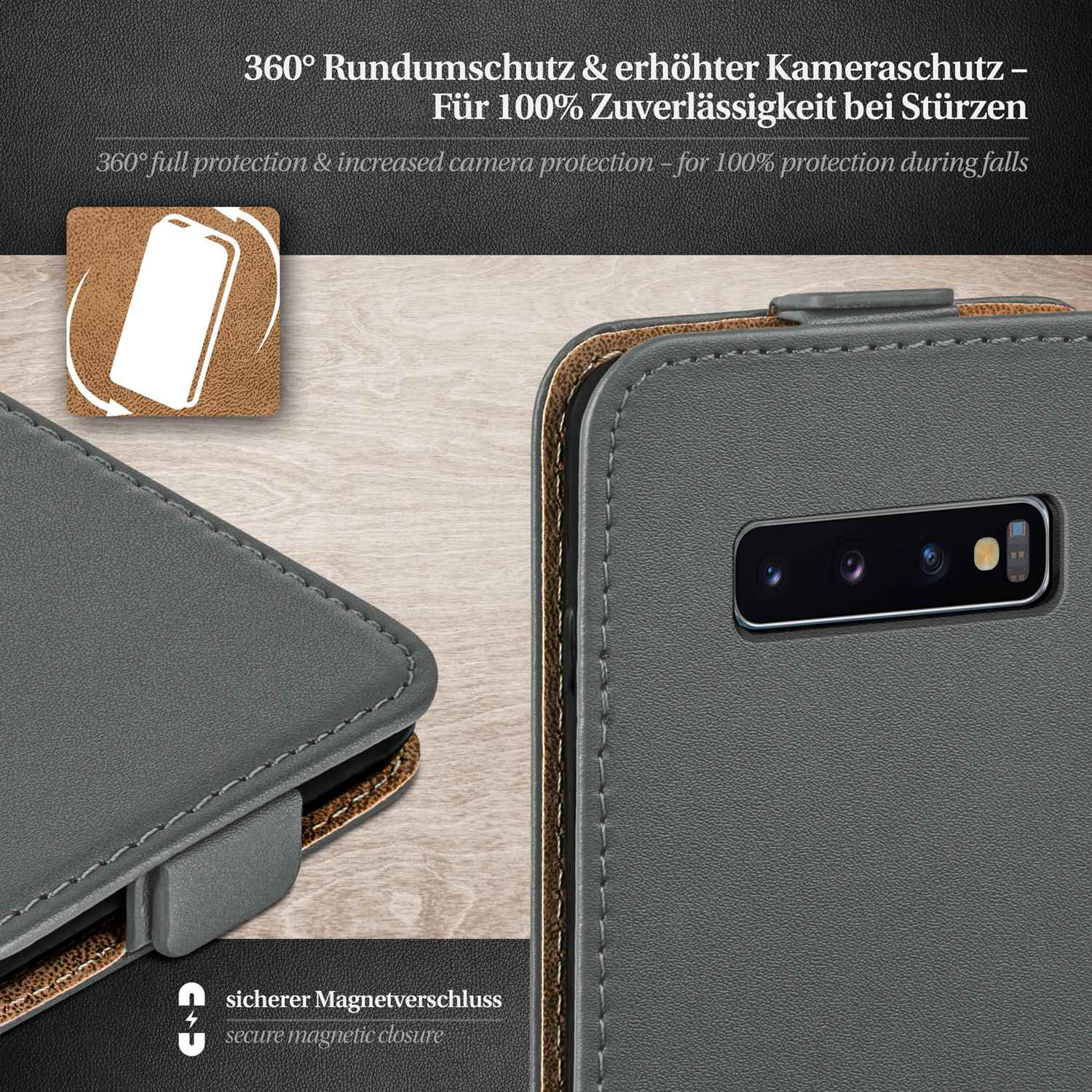 S10 MOEX Flip Case, Flip Plus, Samsung, Anthracite-Gray Cover, Galaxy