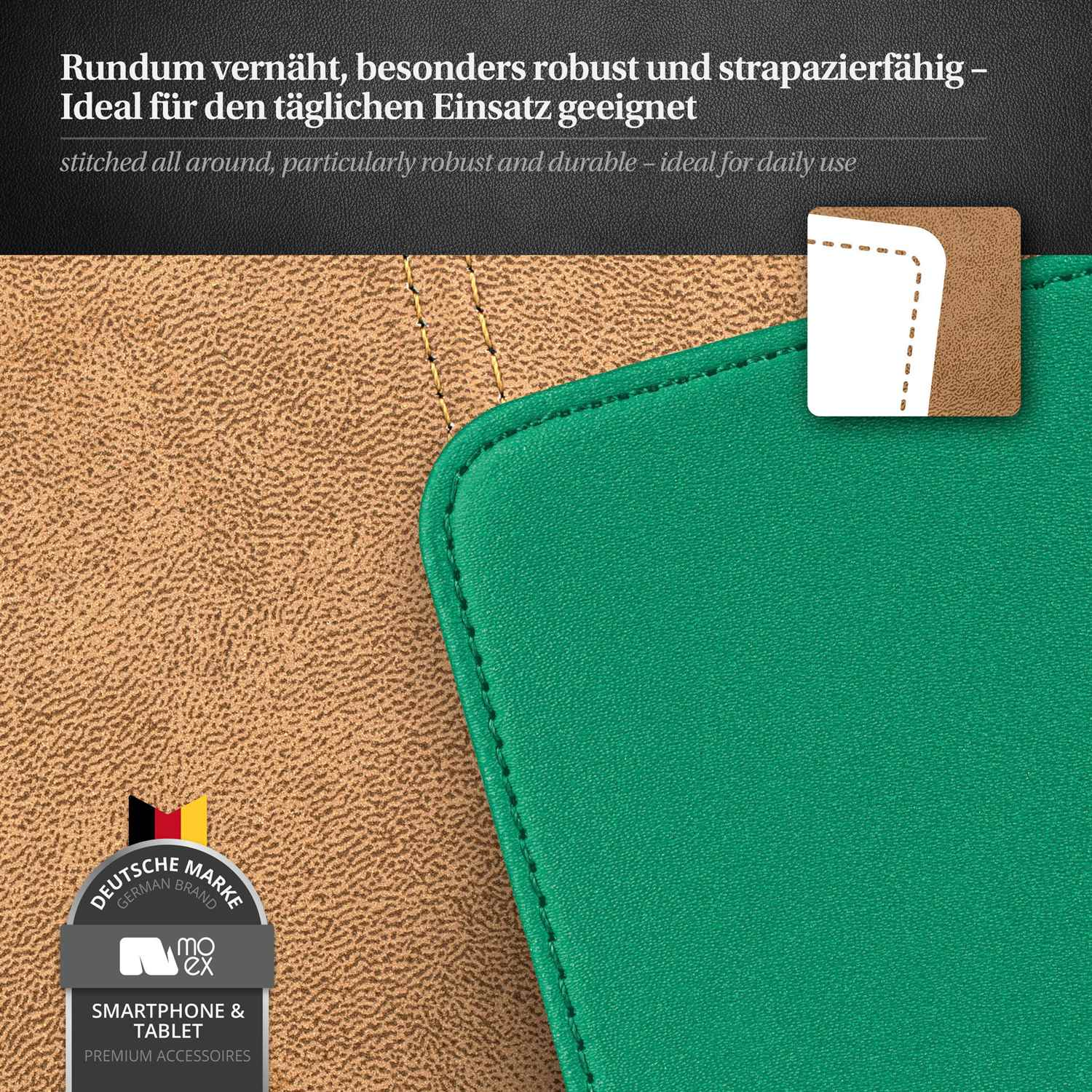 Braune und grüne Hülle, mit Logo und Text auf Deutsch. Die Hülle ist langlebig und ideal für den täglichen Gebrauch.