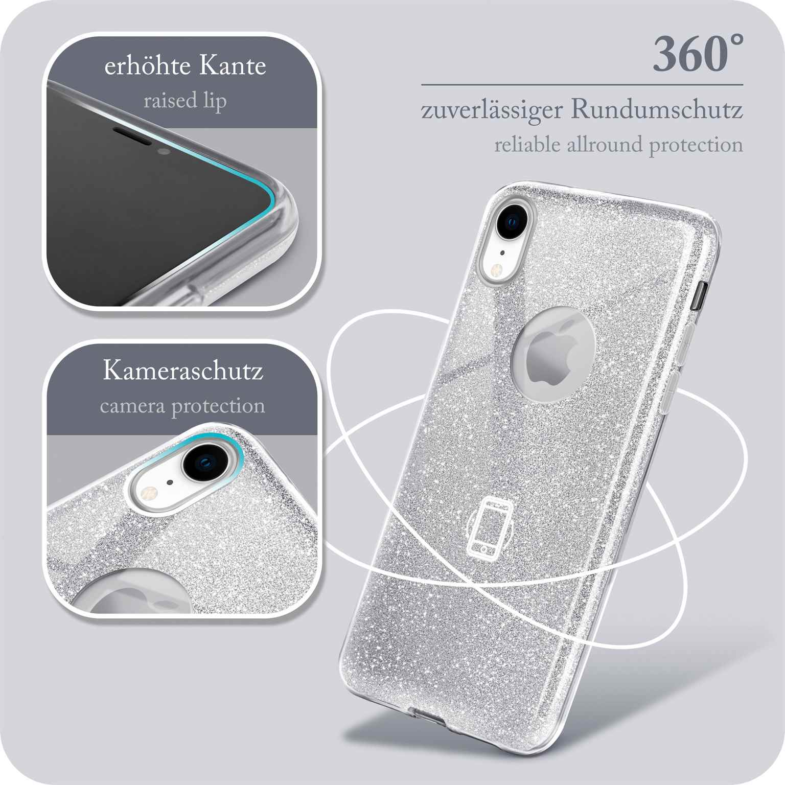 Sparkle - Glitter Case, ONEFLOW XR, Silver Apple, Backcover, iPhone