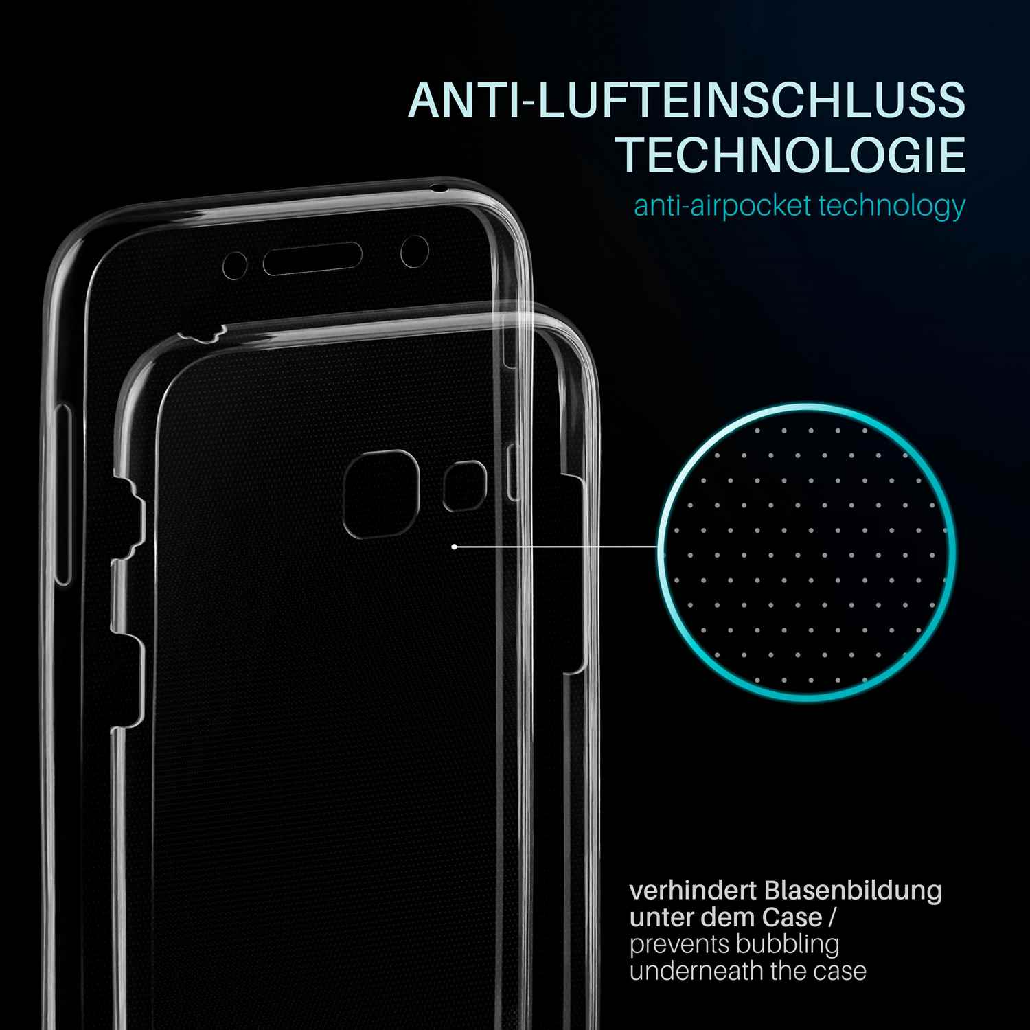 Transparente Handyhülle mit Anti-Luftblasen-Technologie. Verhindert Blasenbildung unter der Hülle.