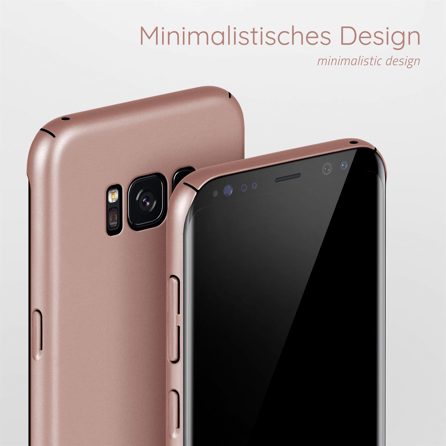 Zwei roségoldene Handyhüllen, eine auf der Rückseite und eine mit sichtbarem Bildschirm.