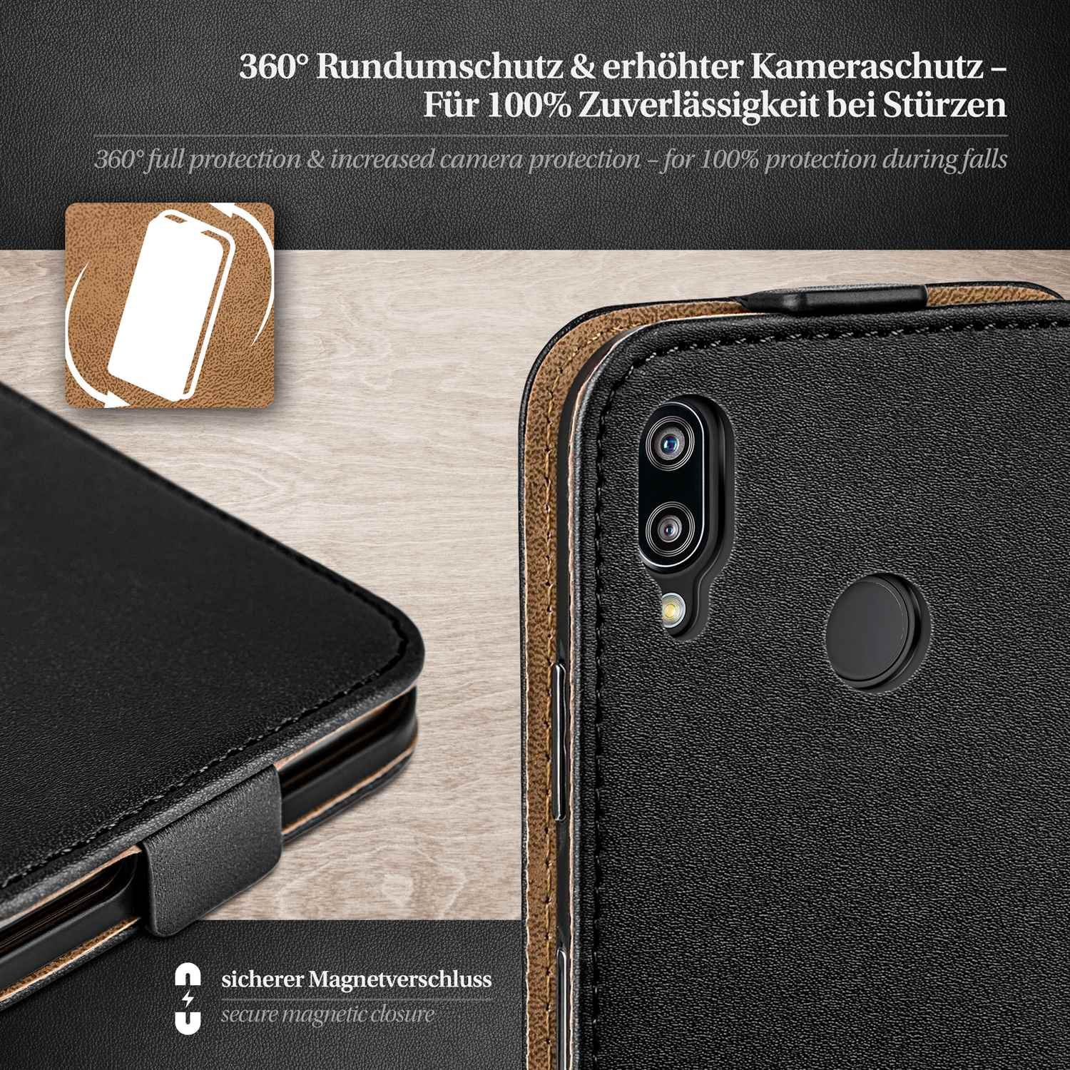 MOEX Flip Case, Flip Cover, Huawei, Deep-Black P20 Lite