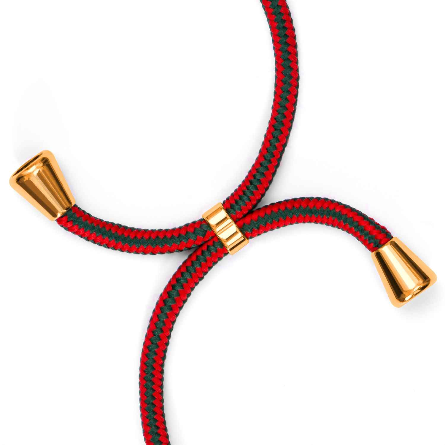 Rotes und grünes Handykabel mit goldenen Akzenten.