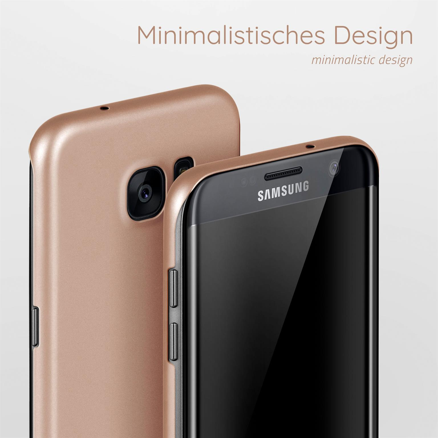 Zwei Telefone, eines roségold. Das andere schwarz, mit dem Samsung-Logo.