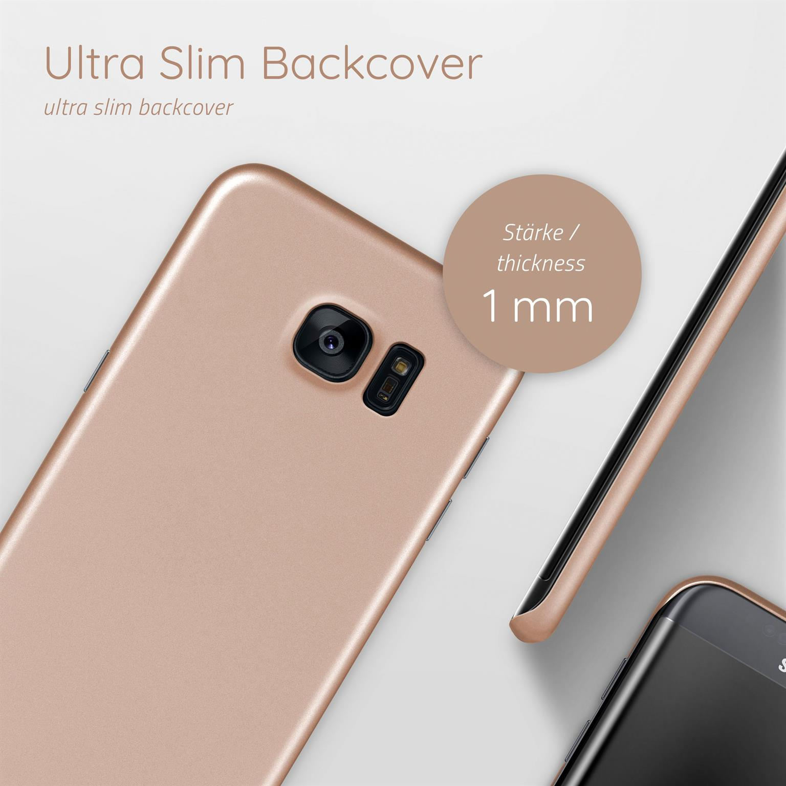 Goldene Handyhülle, mit 1 mm Dicke, zeigt das Seitenprofil.