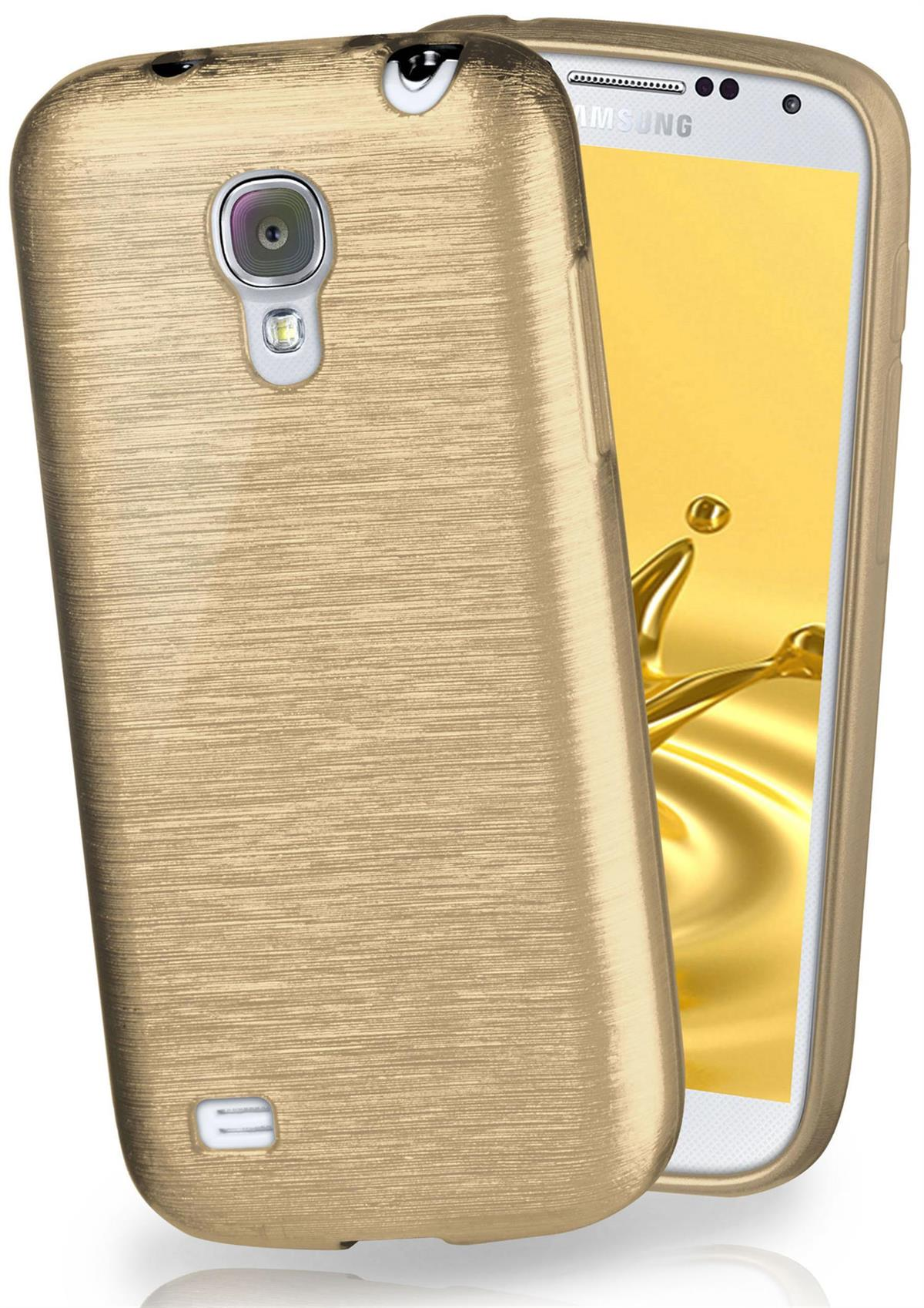 Goldene Handyhülle mit Telefon darin. Der Bildschirm zeigt goldene Flüssigkeit, die spritzt.