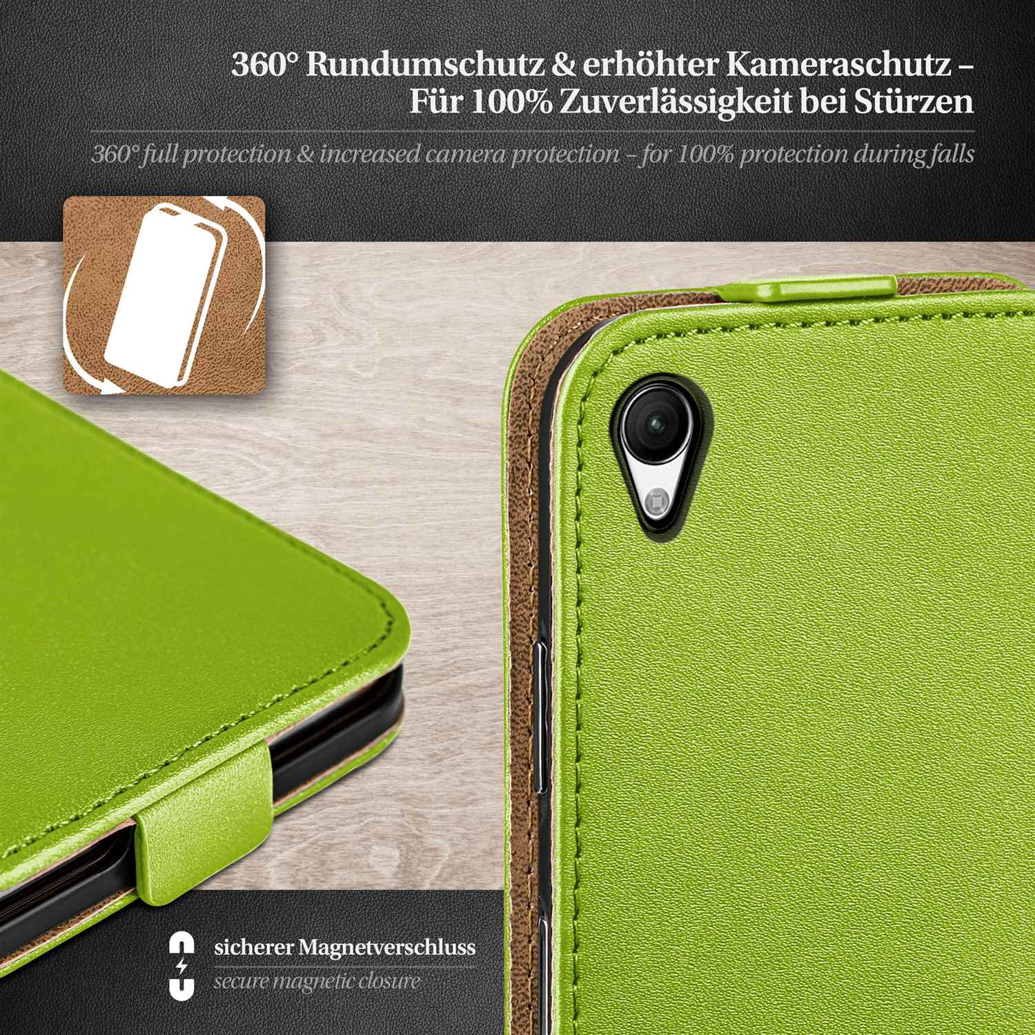Flip Cover, Sony, Case, Z1, Lime-Green MOEX Flip Xperia