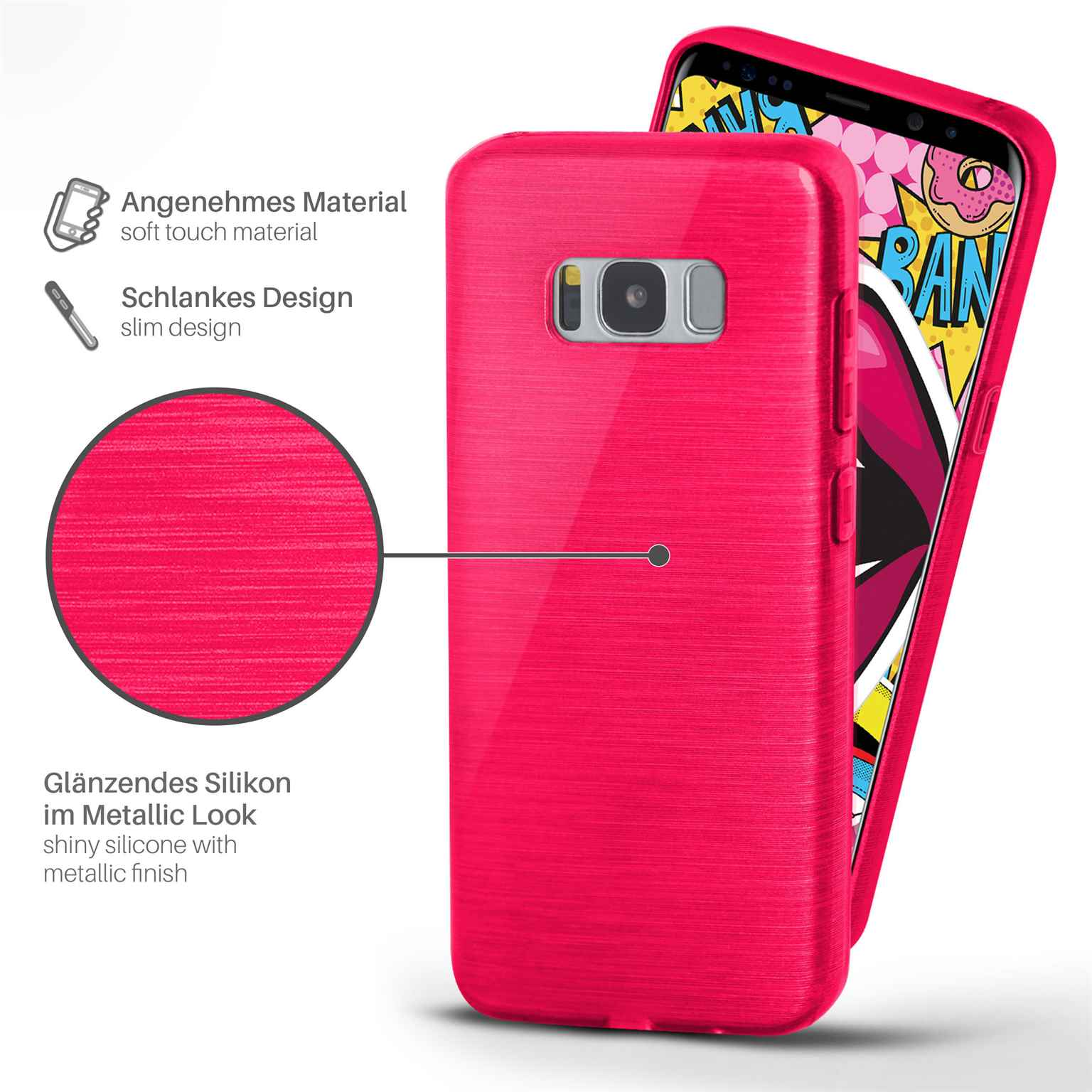 Backcover, S8 Magenta-Pink MOEX Samsung, Plus, Case, Brushed Galaxy