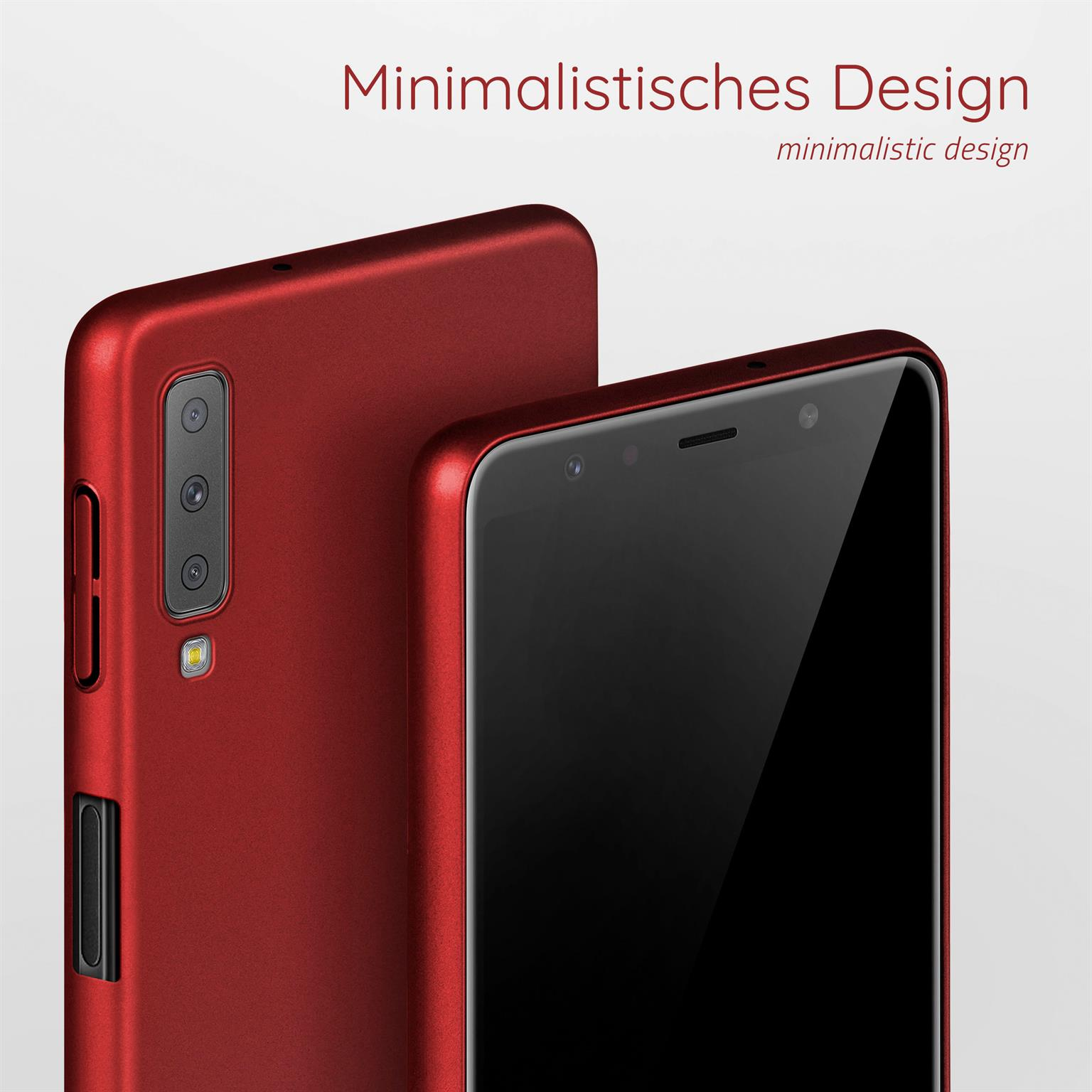 Eine rote Handyhülle und ein Telefon, das die Kamera des Telefons zeigt.