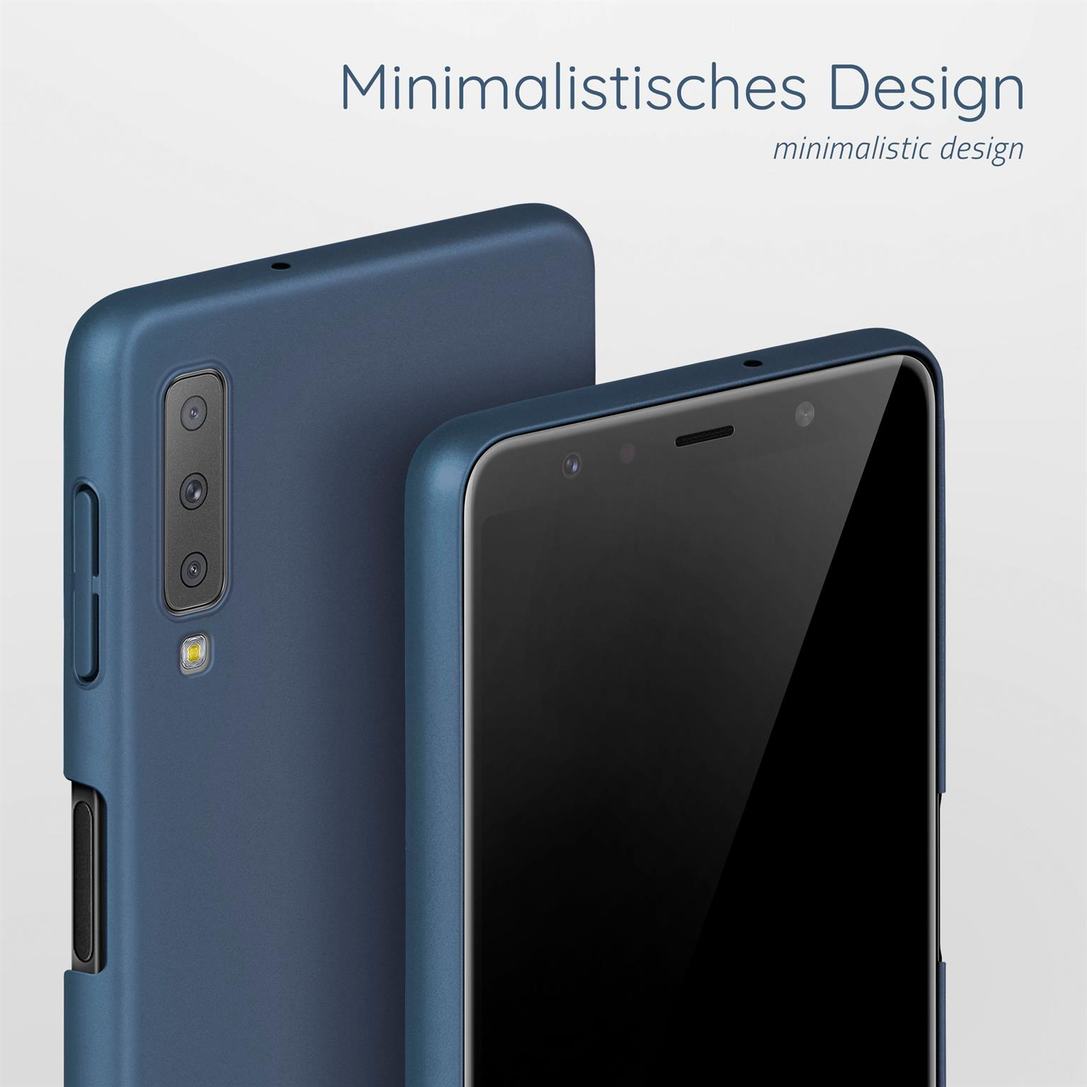Zwei blaue Handyhüllen. Eine ist fokussiert, die andere dahinter. Weißer Hintergrund.