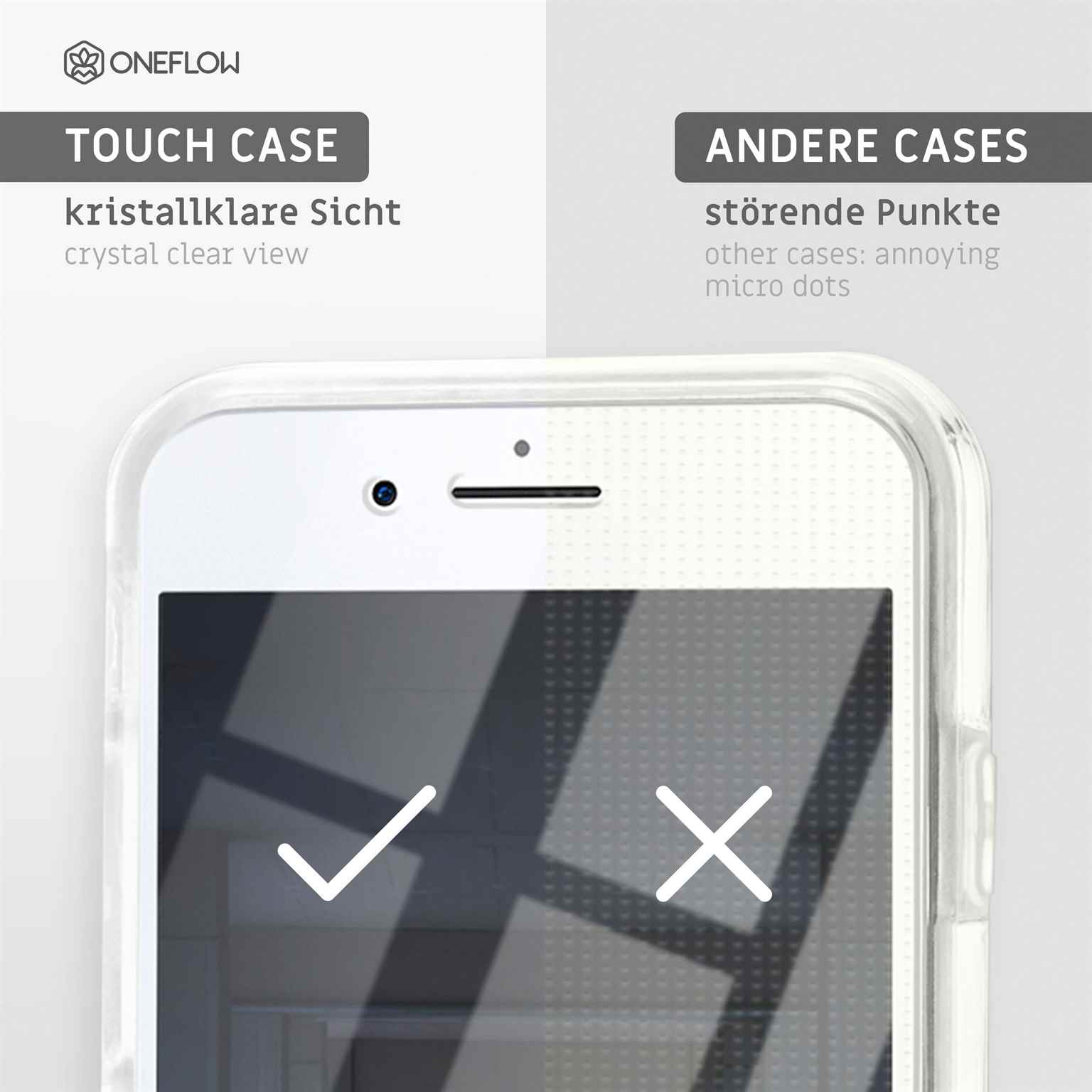 Handyhülle mit Haken und Kreuz, mit dem Text 'kristallklare Sicht' und 'störende Punkte'.