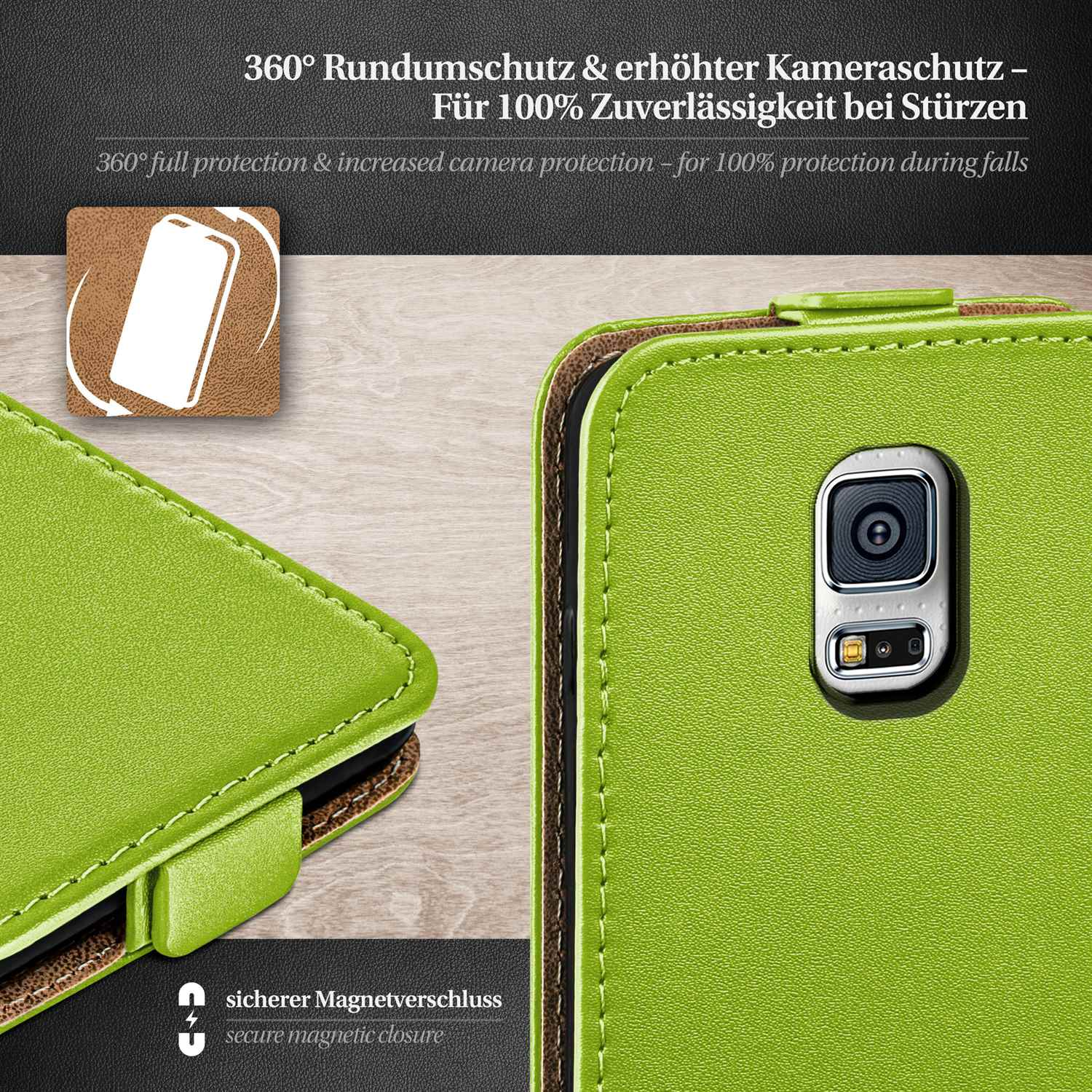 Lime-Green S5 Samsung, Flip Cover, Flip Mini, MOEX Case, Galaxy
